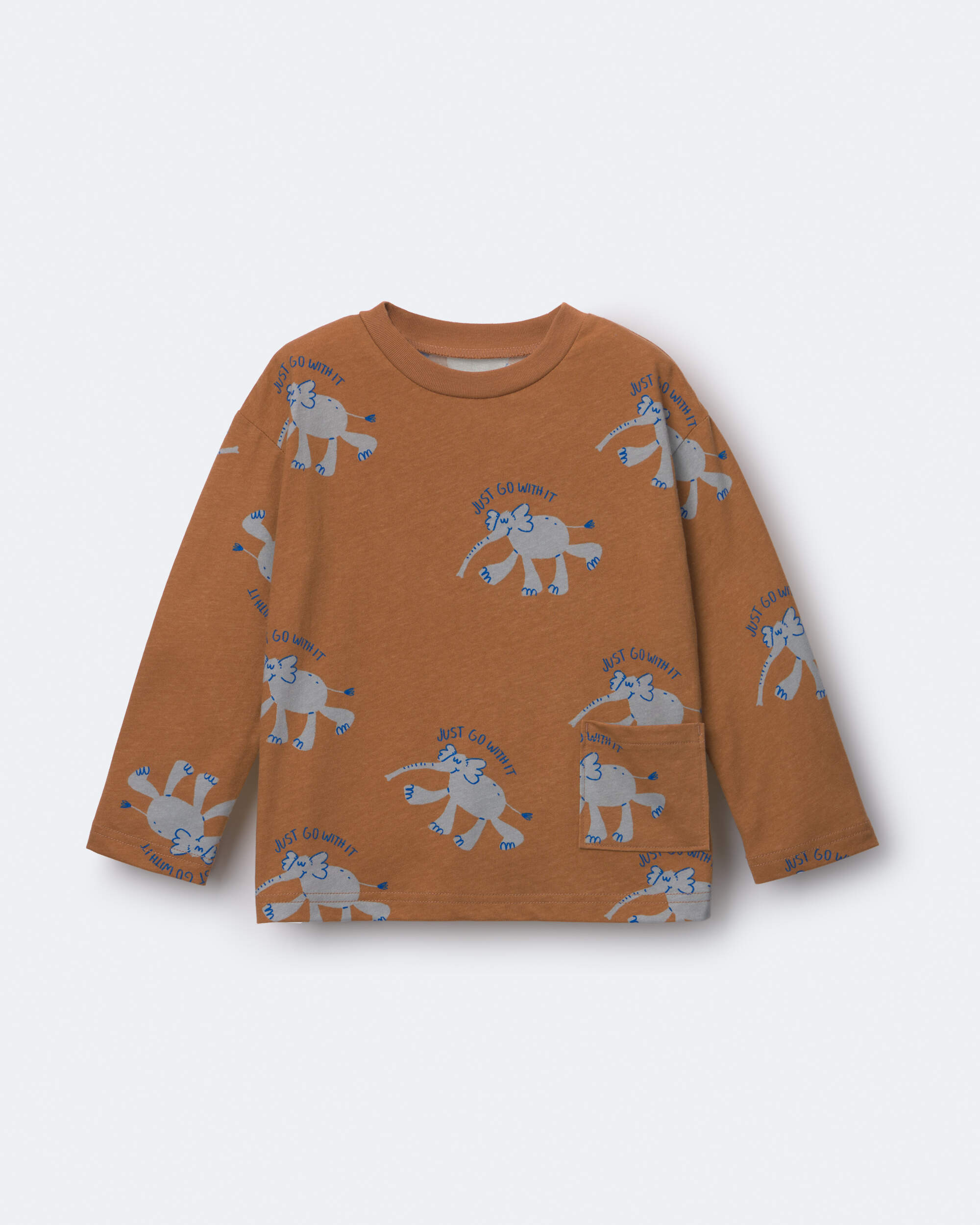Toddler Long-Sleeve Relaxed Graphic Tee Elephant Print - Brown