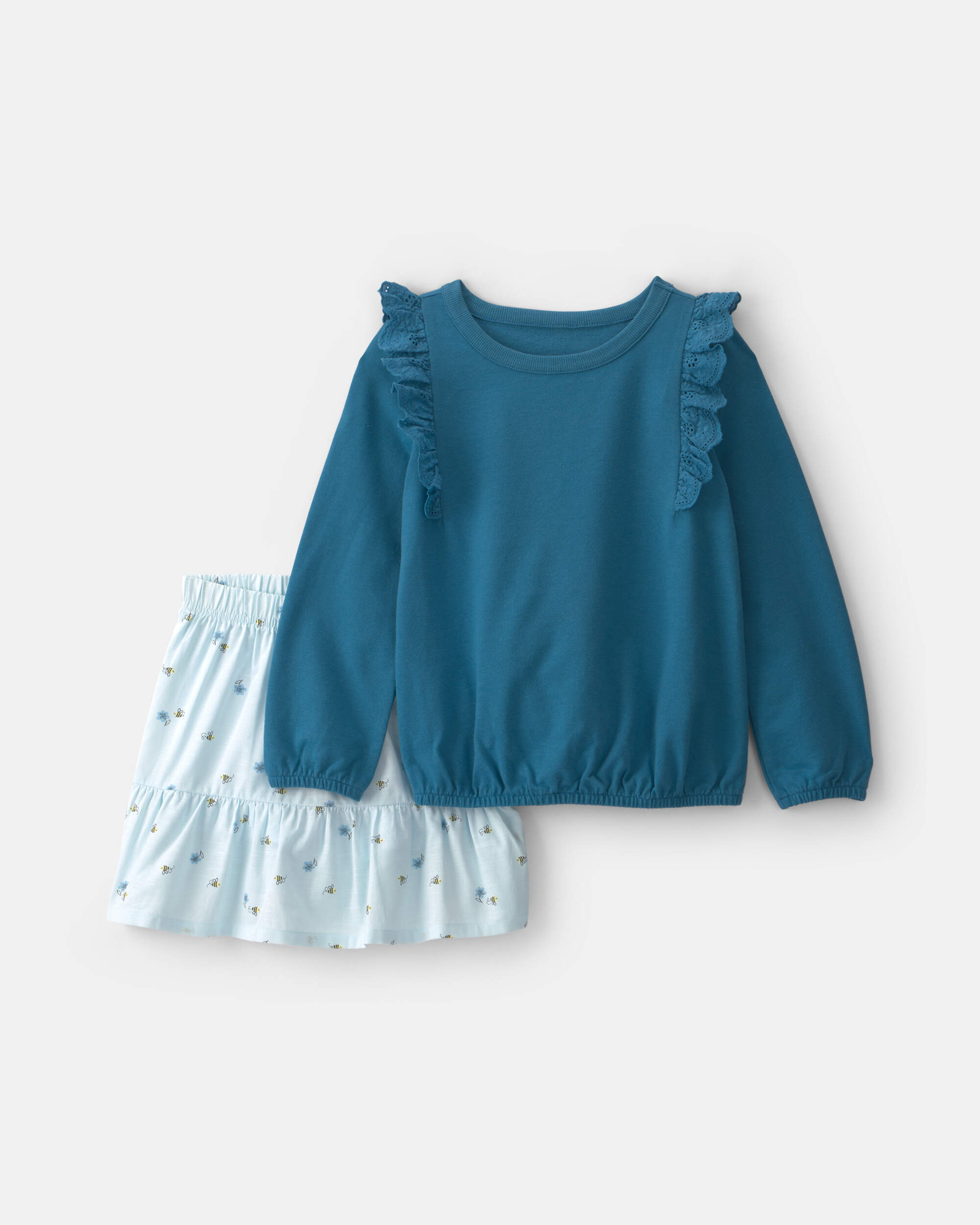 Girls 2-Piece Bee Long-Sleeve Top & Skort Set - Blue