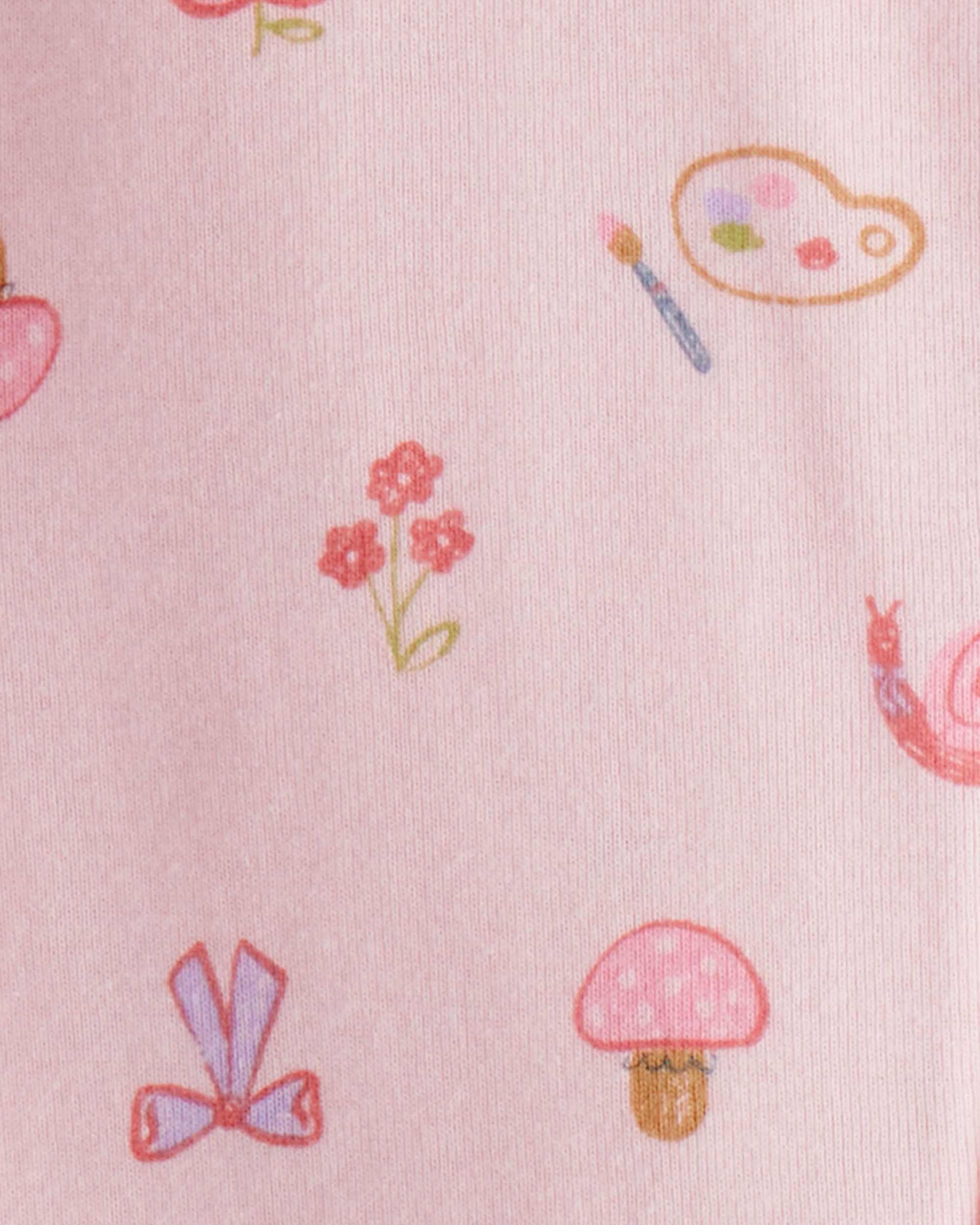 Baby Girl Paint Floral 100% Cotton Long-Sleeve 2-Way Zip 1-Piece Pyjamas - Pink