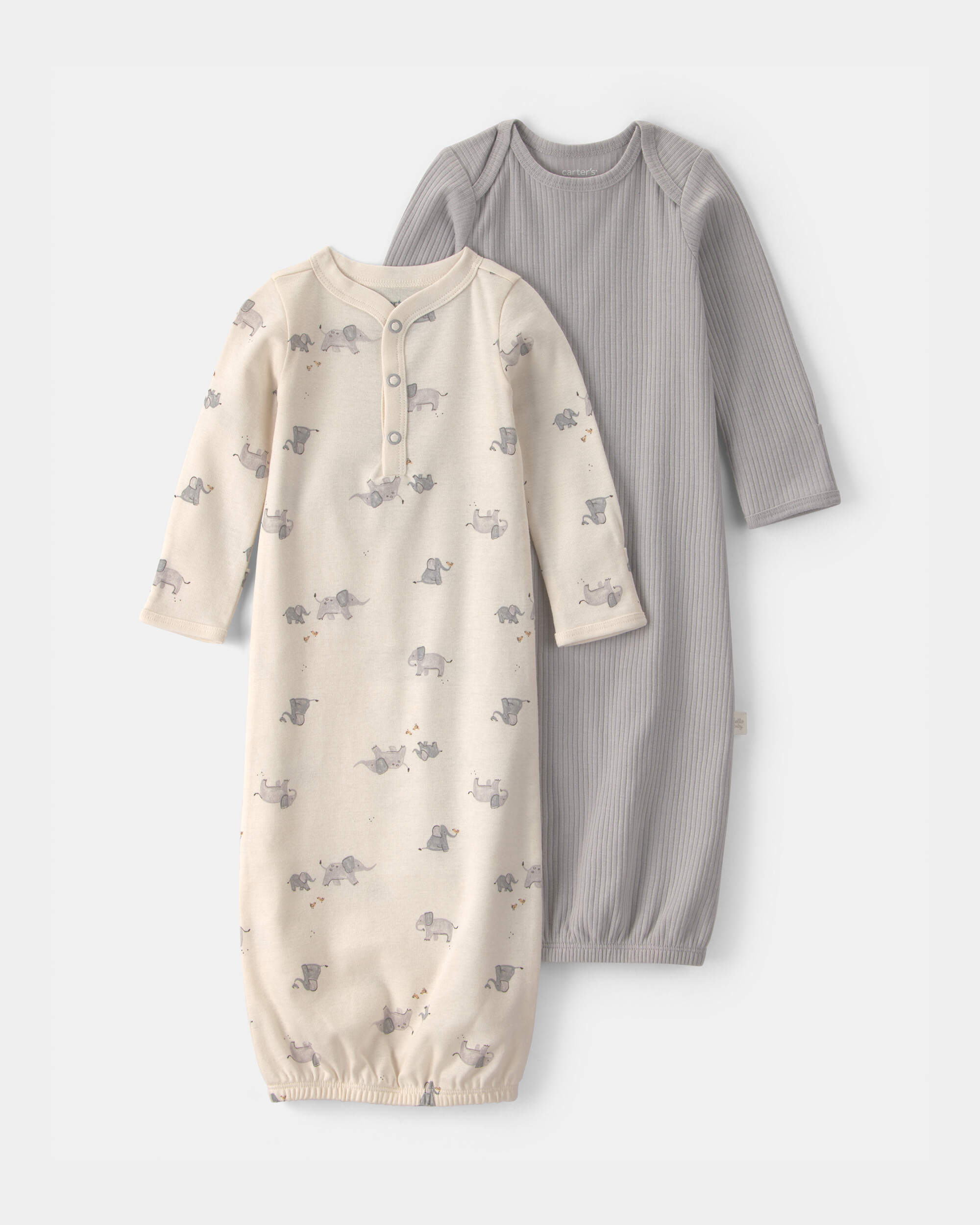 Baby 2-Pack Elephant Night Gown - Ivory/Grey