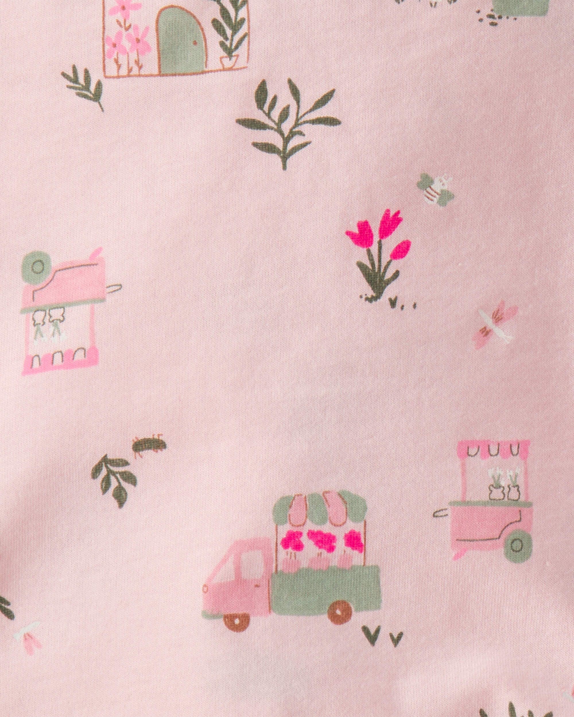 Baby Girl 2-Piece Flower Truck Top & Short Set - Pink