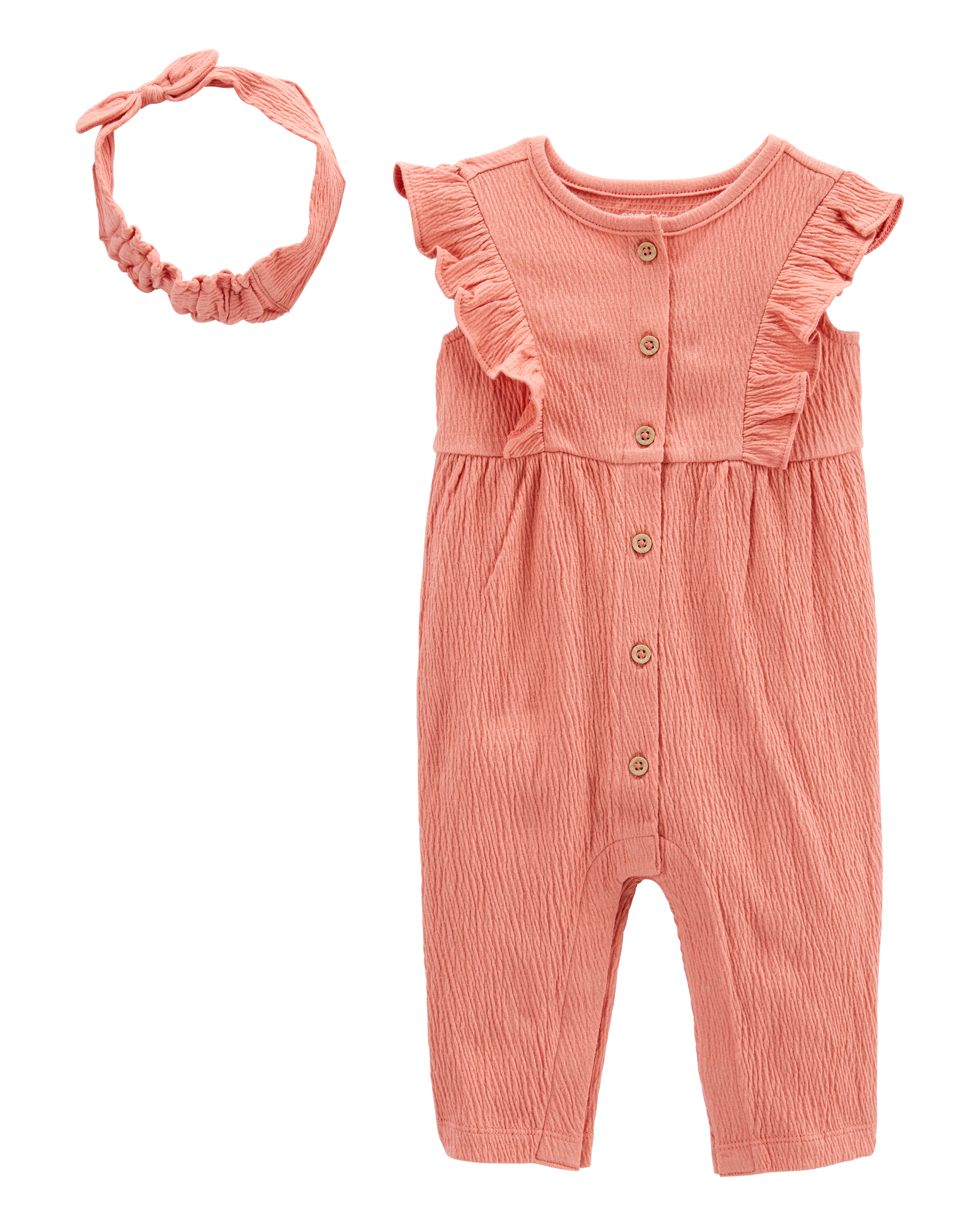 Baby 2-Piece Crinkle Jersey Jumpsuit & Headwrap Set