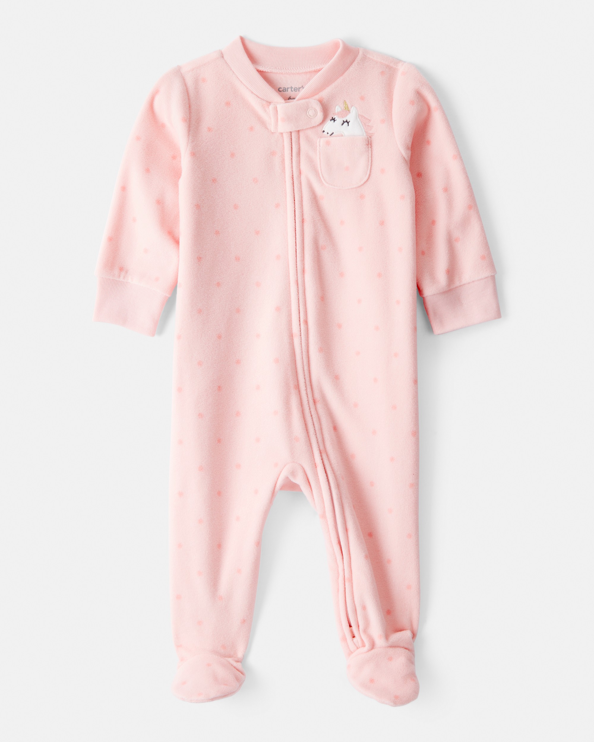 Baby Girl Unicorn Print Loose Fit Long-Sleeve Sleeper - Pink