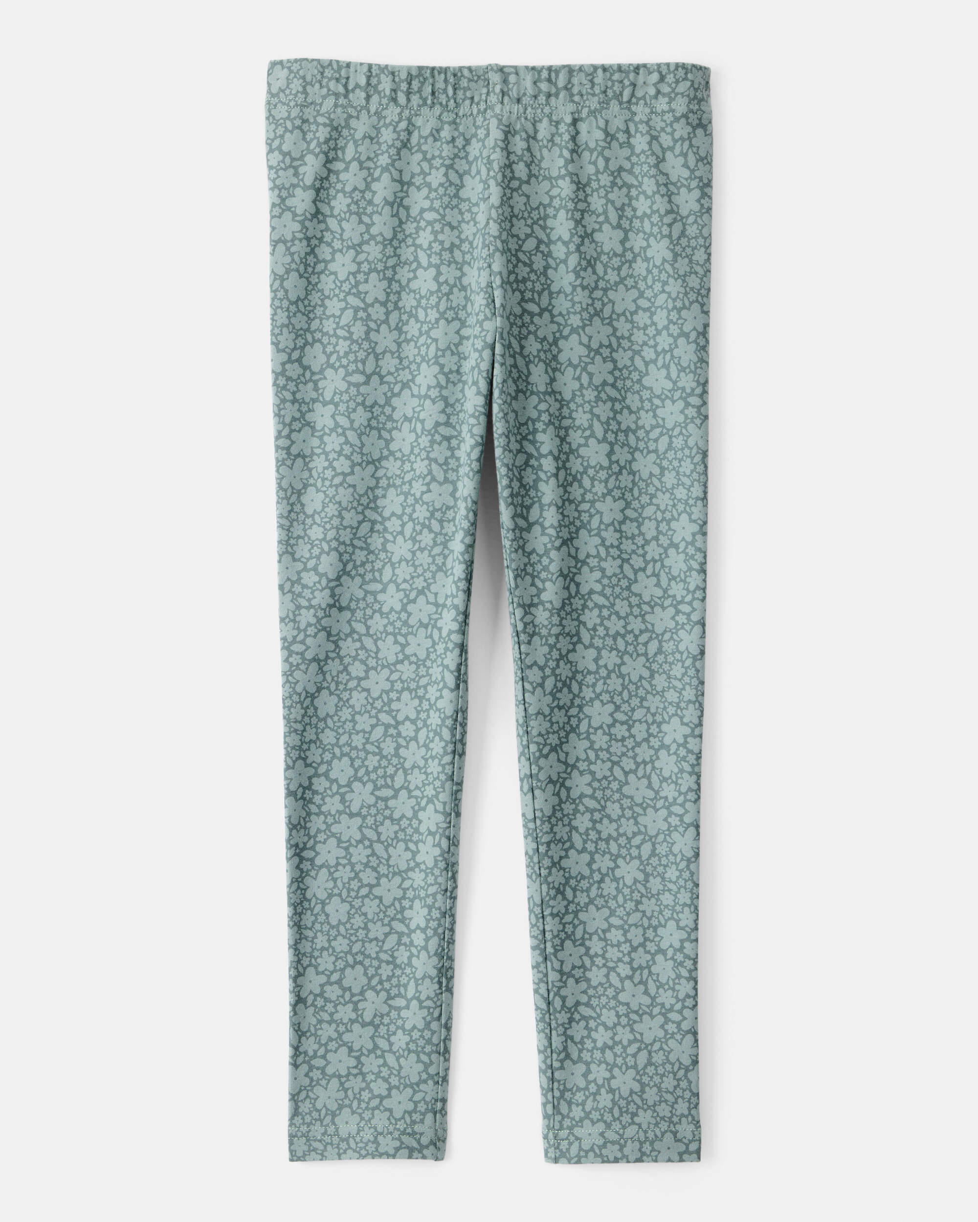 Girls Floral Cotton Pull-On Stretch Leggings - Green