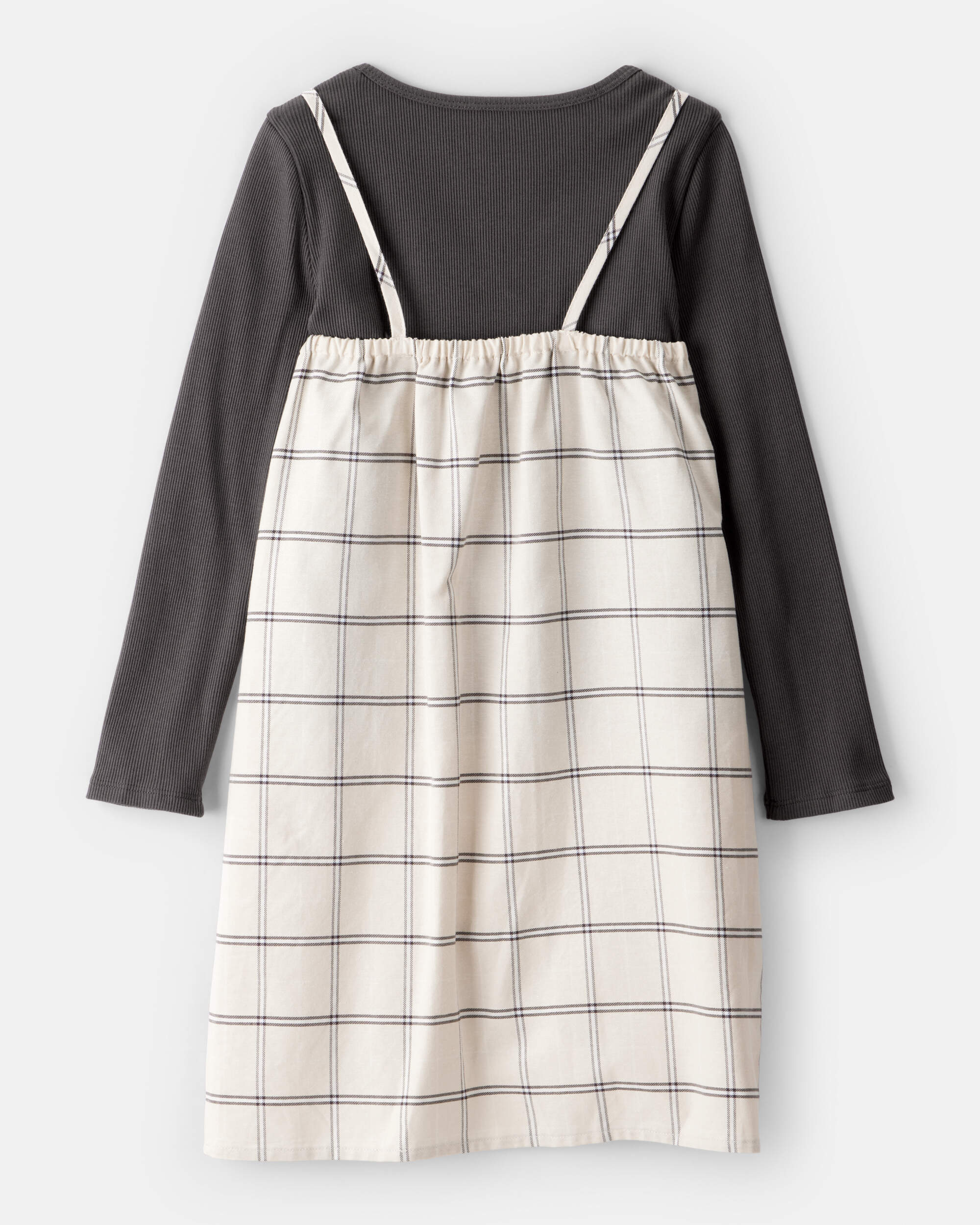 Girls 2-Piece Plaid Long-Sleeve Dress Set - White