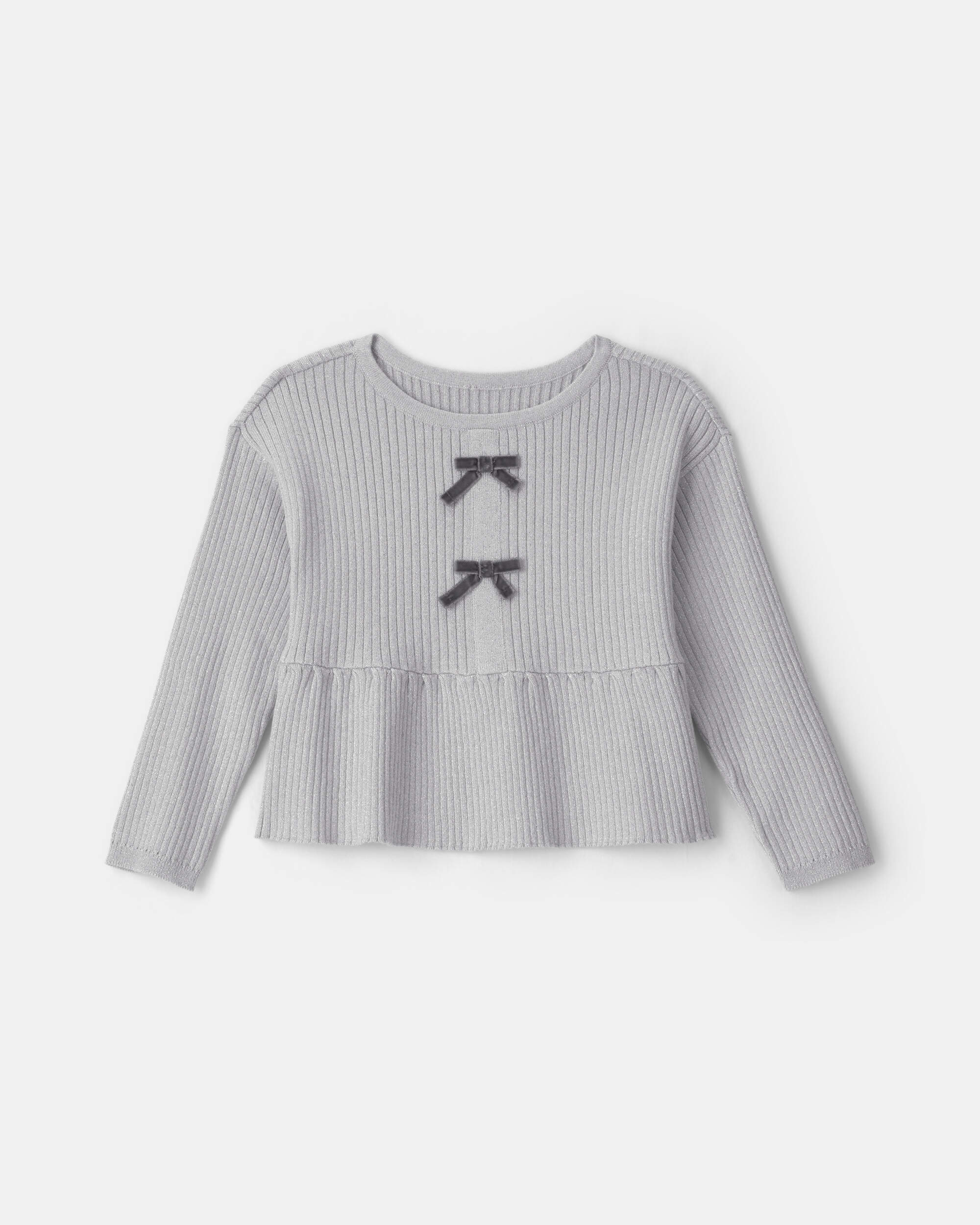 Toddler Girl Bow Long-Sleeve Sweater - Grey