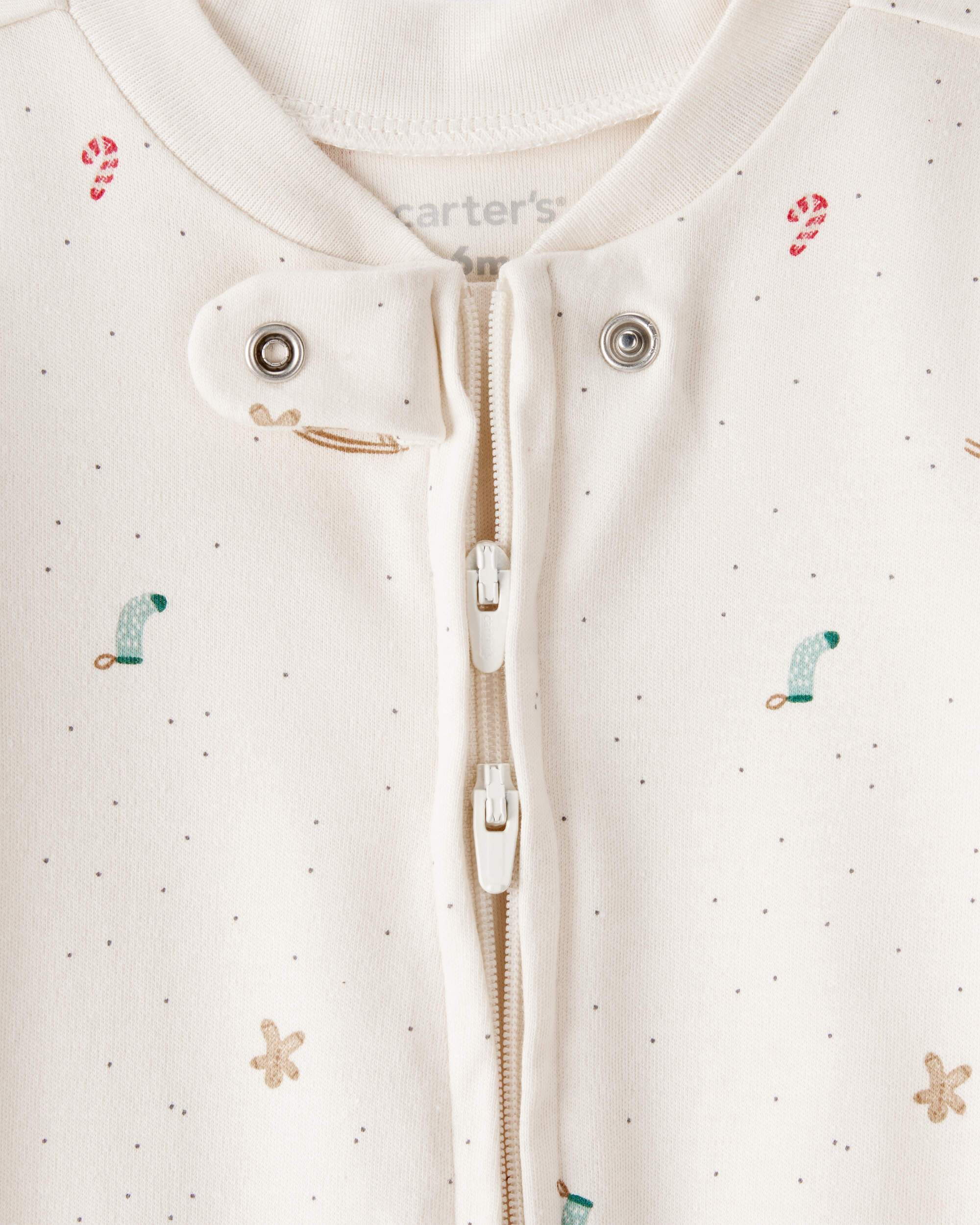 Baby Christmas Microprint 100% Cotton Sleeper - Cream