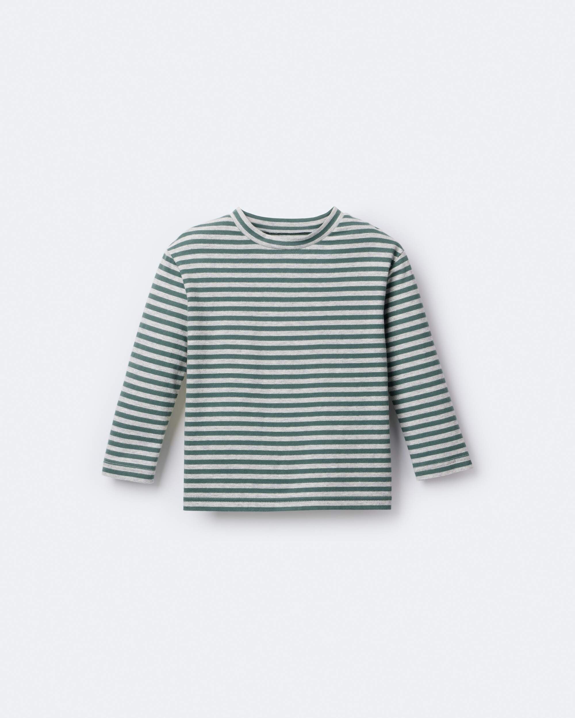 Toddler Striped Long-Sleeve Relaxed Tee - Green/Heather Grey