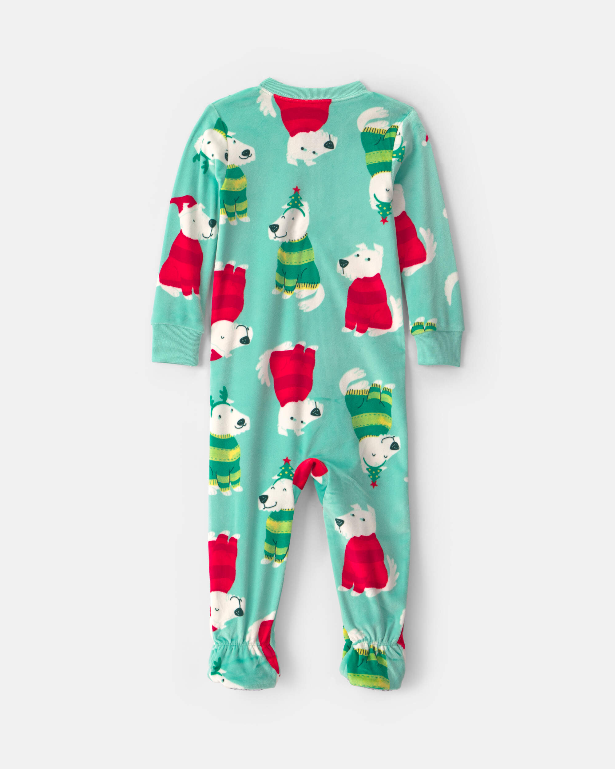 Baby 1-Piece Christmas Dogs 2-Way Zip DreamPlush Snug Fit Footed Pyjama - Green
