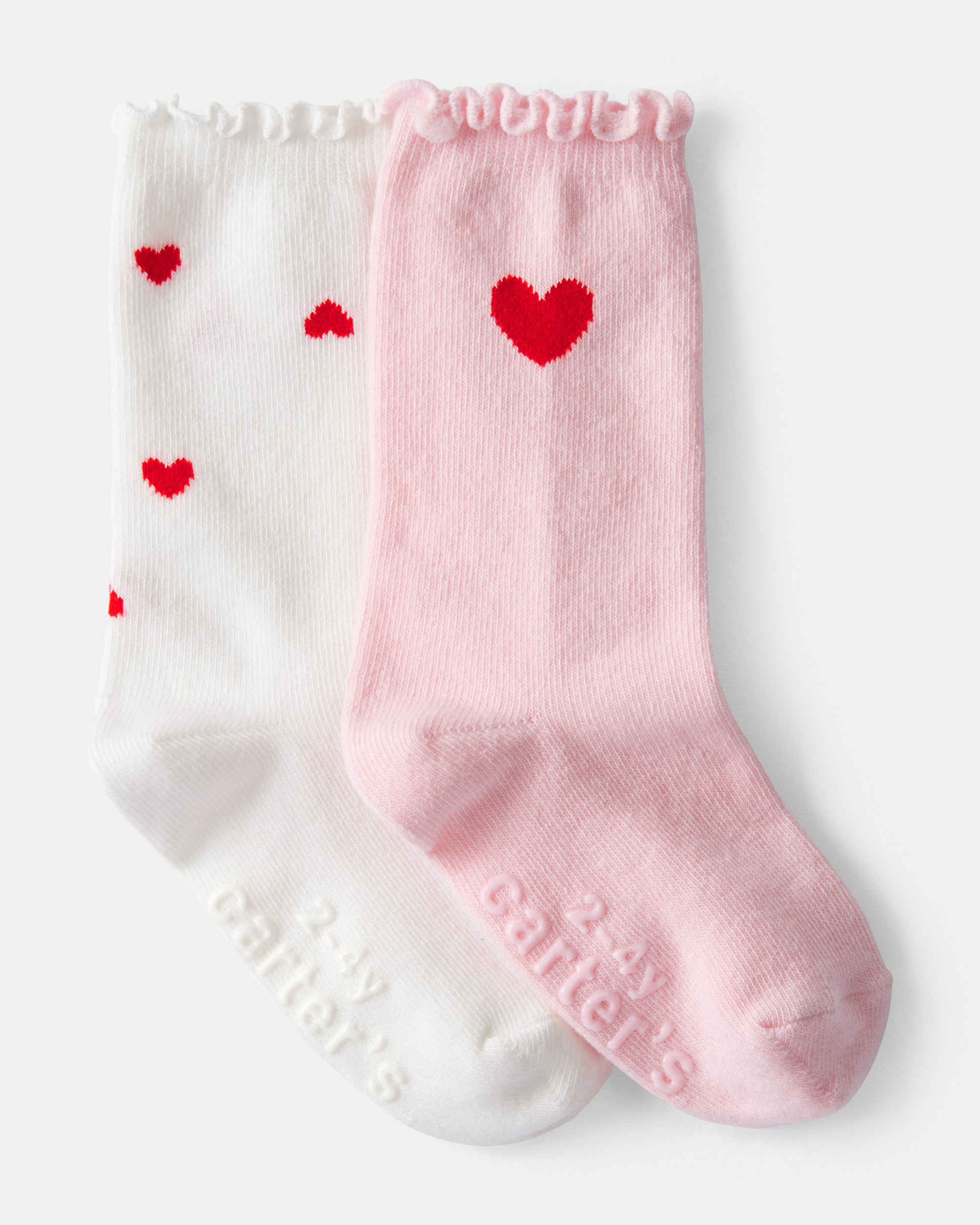 Toddler Girl Heart Crew Socks - Pink/White