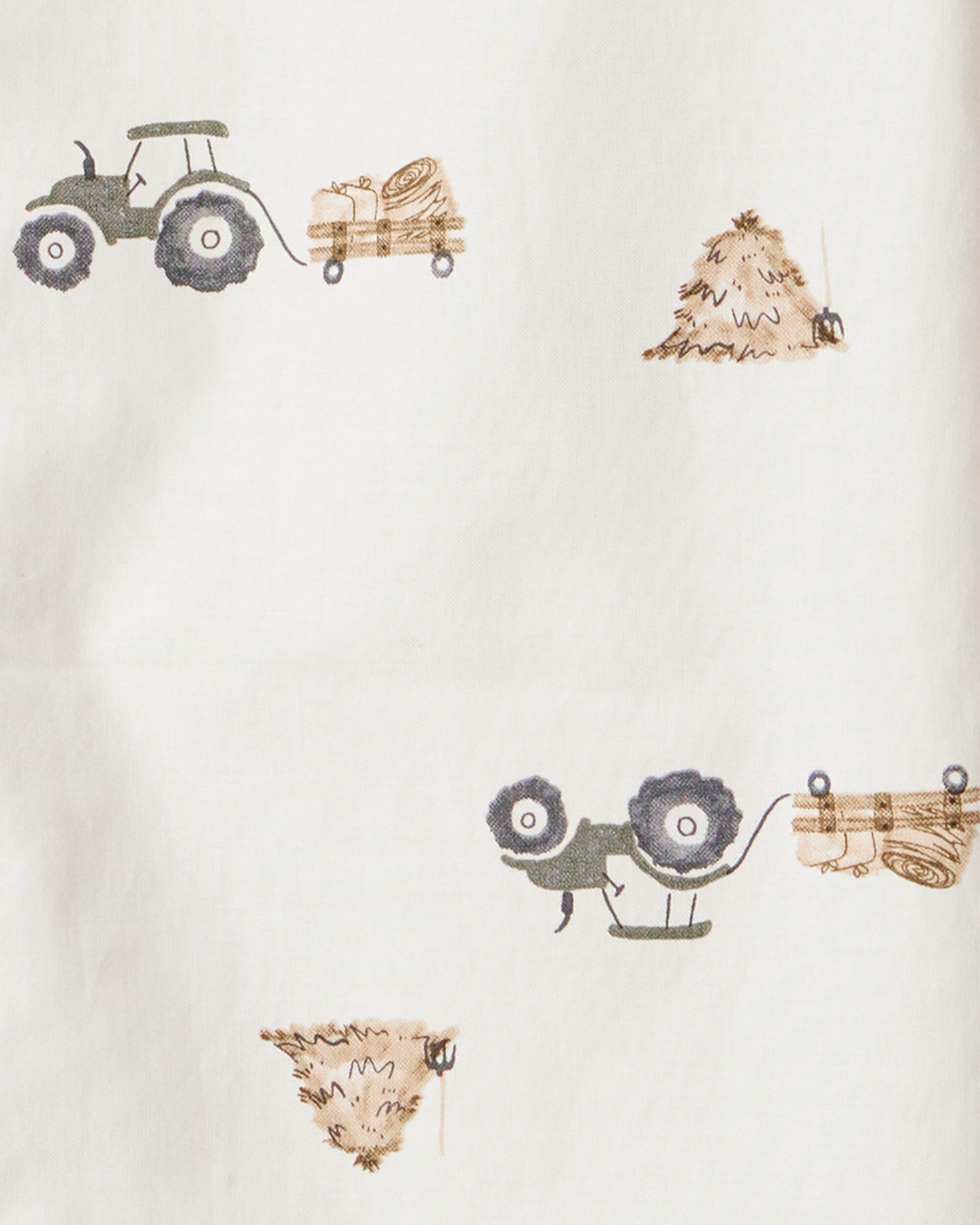 Toddler Boy Tractor Print Cotton Long-Sleeve Button Down Shirt - White