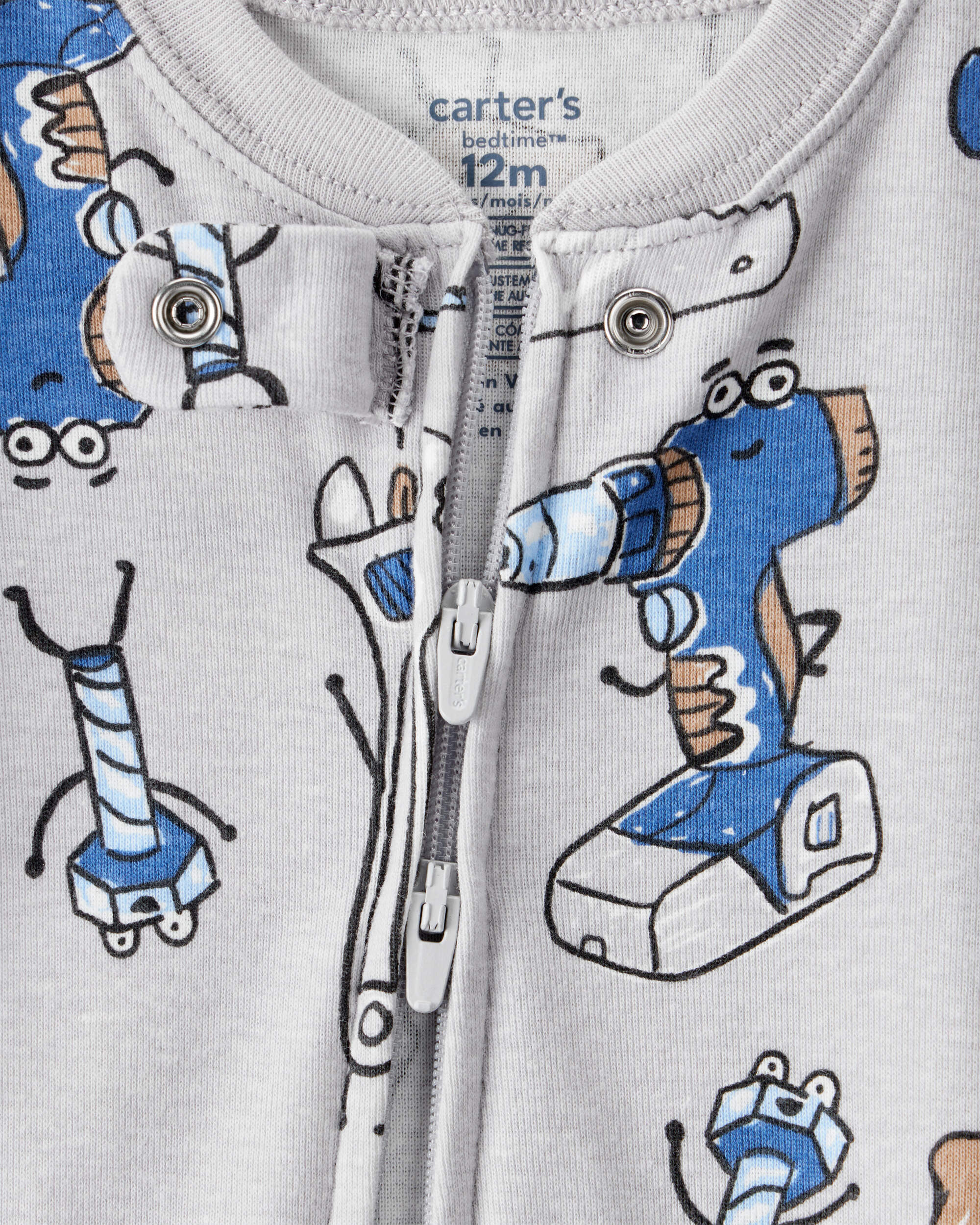 Baby Boy Construction Print 100% Cotton Long-Sleeve Snug Fit 1-Piece pyjamas