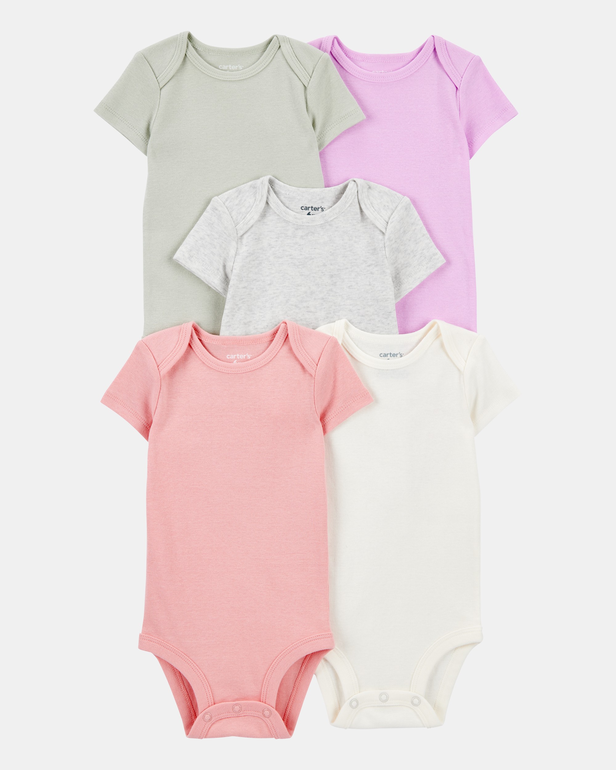 Baby Girl 5-Pack Solid Short-Sleeve Cotton Bodysuits
