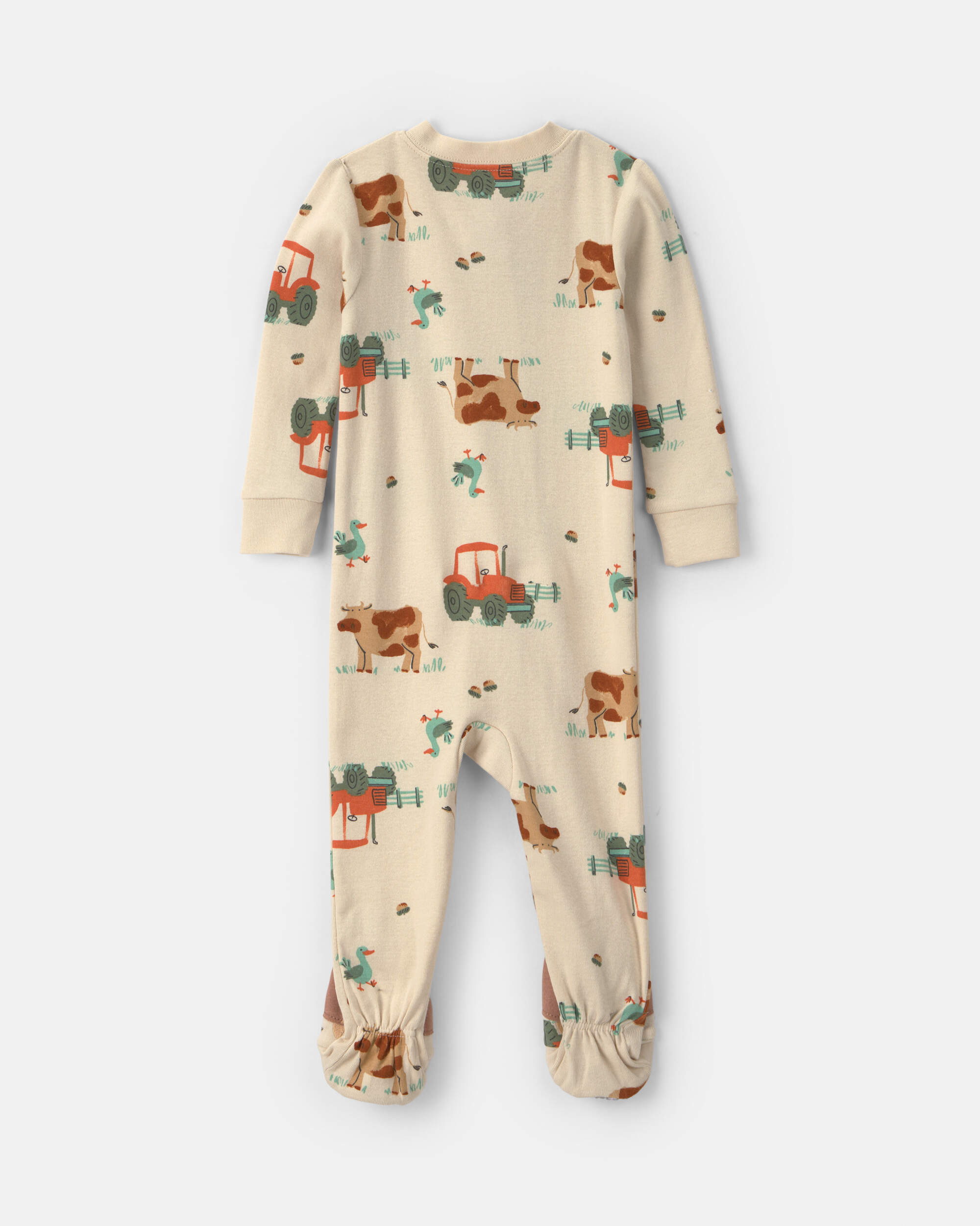 Toddler Boy 1-Piece Farm 100% Cotton Snug Fit Footed Pyjama - Beige