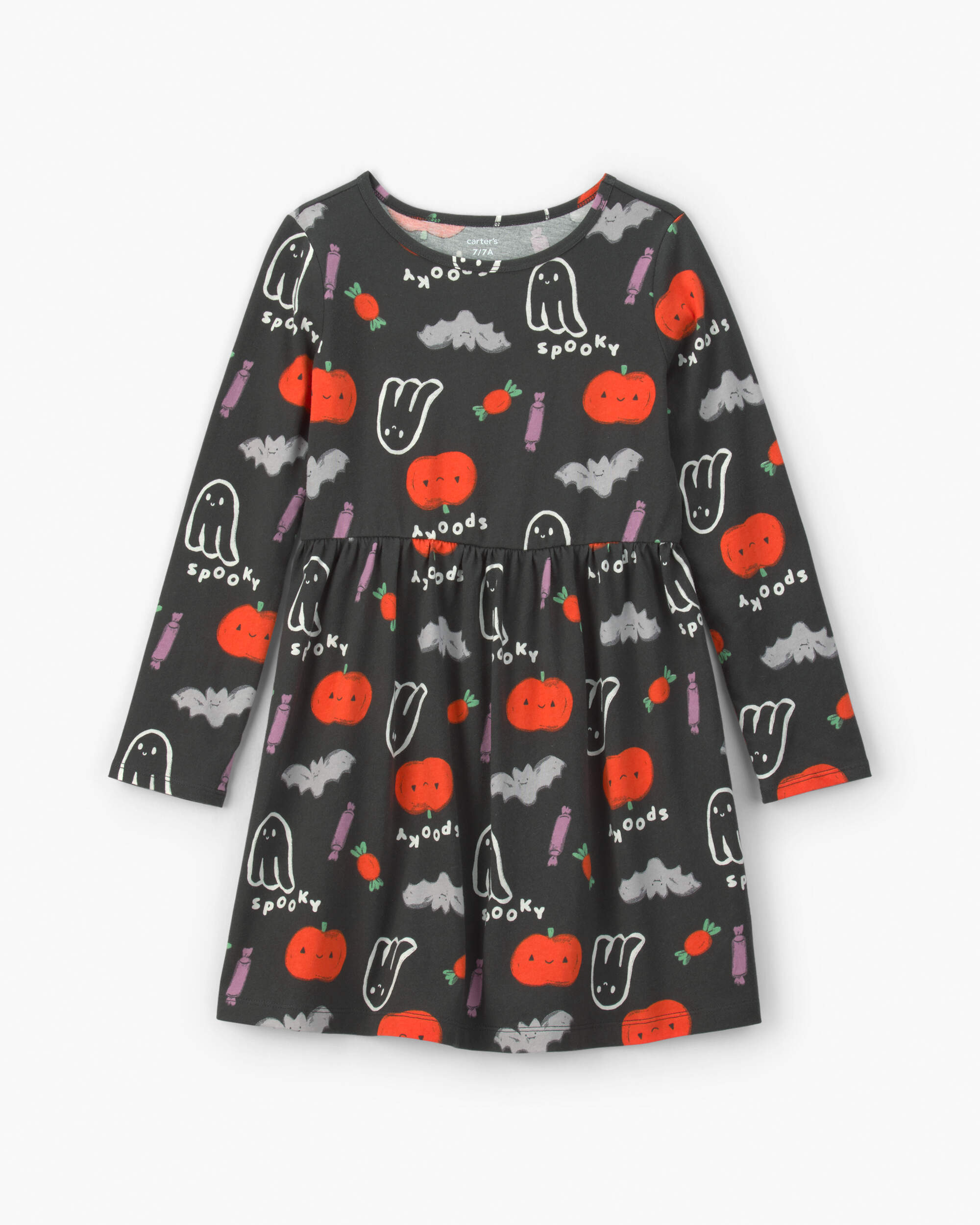 Girls Halloween Long-Sleeve Dress - Black/Orange