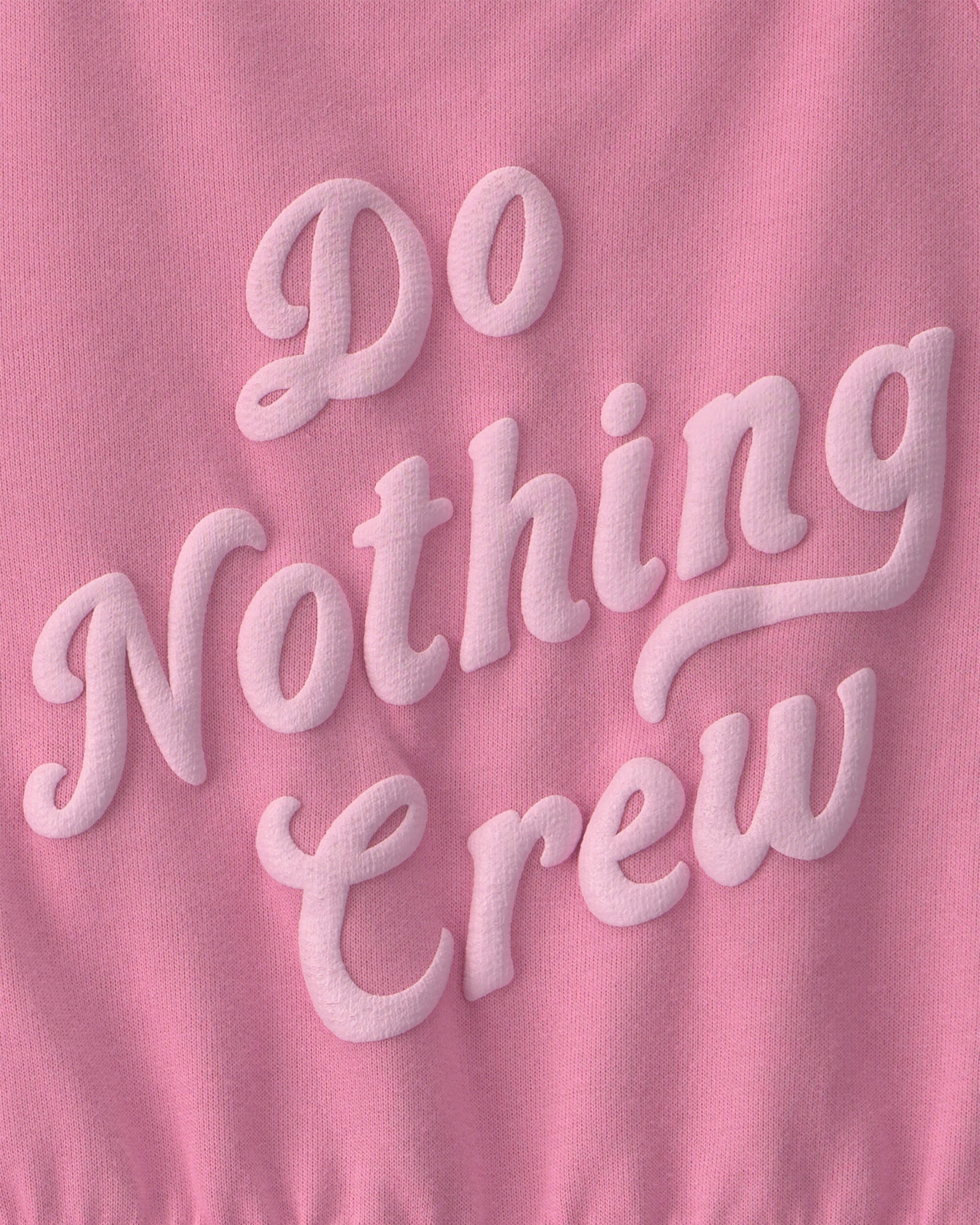 Girls 'Do Nothing Crew' French Terry Romper - Pink