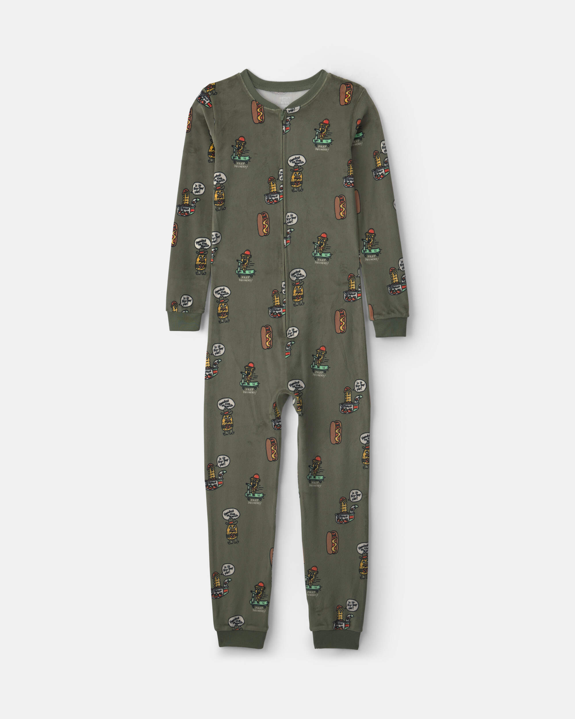 Boys 1-Piece Silly Food DreamPlush Snug Fit Pyjama - Olive Green