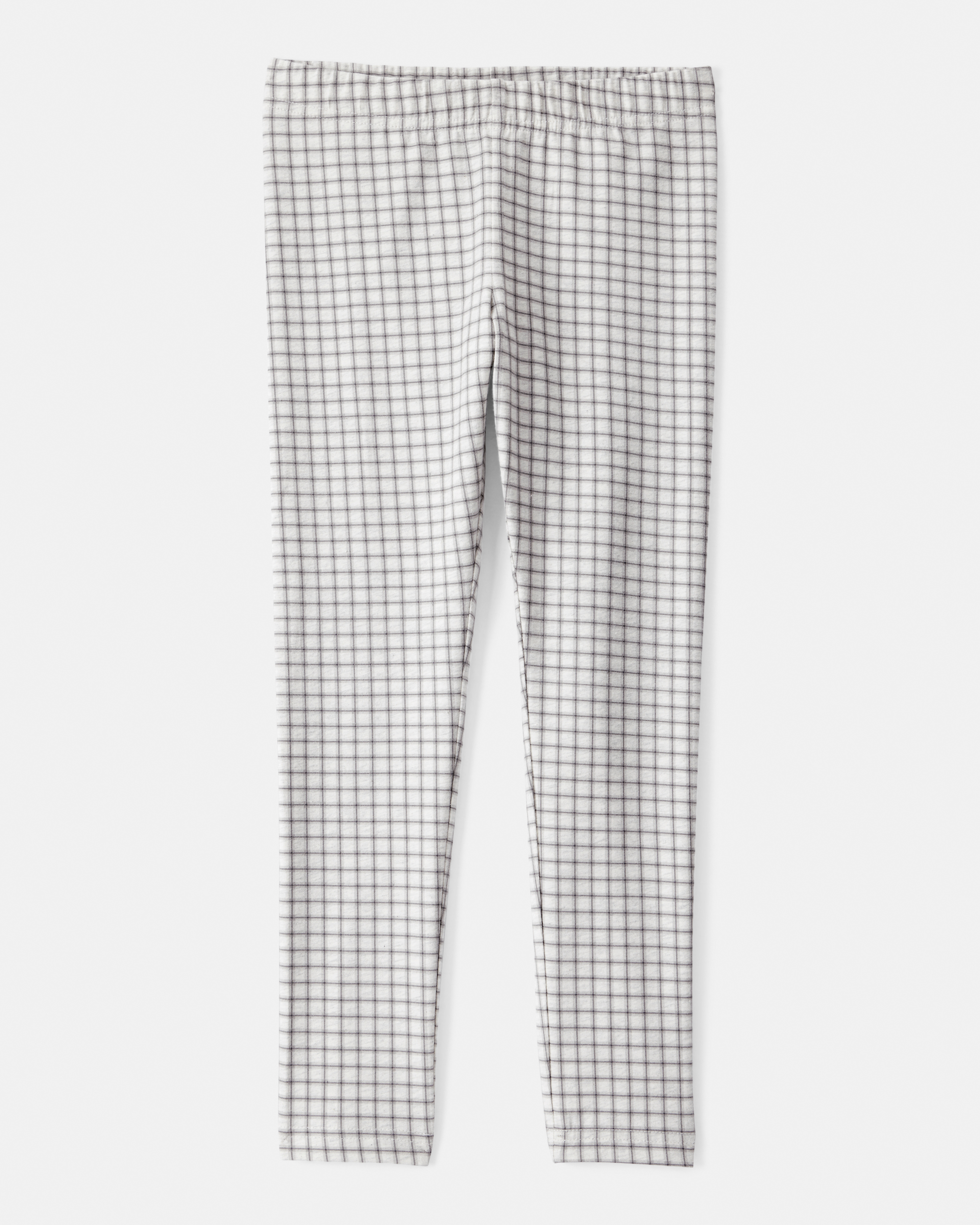 Girls Plaid Cotton Pull-On Stretch Leggings - Grey