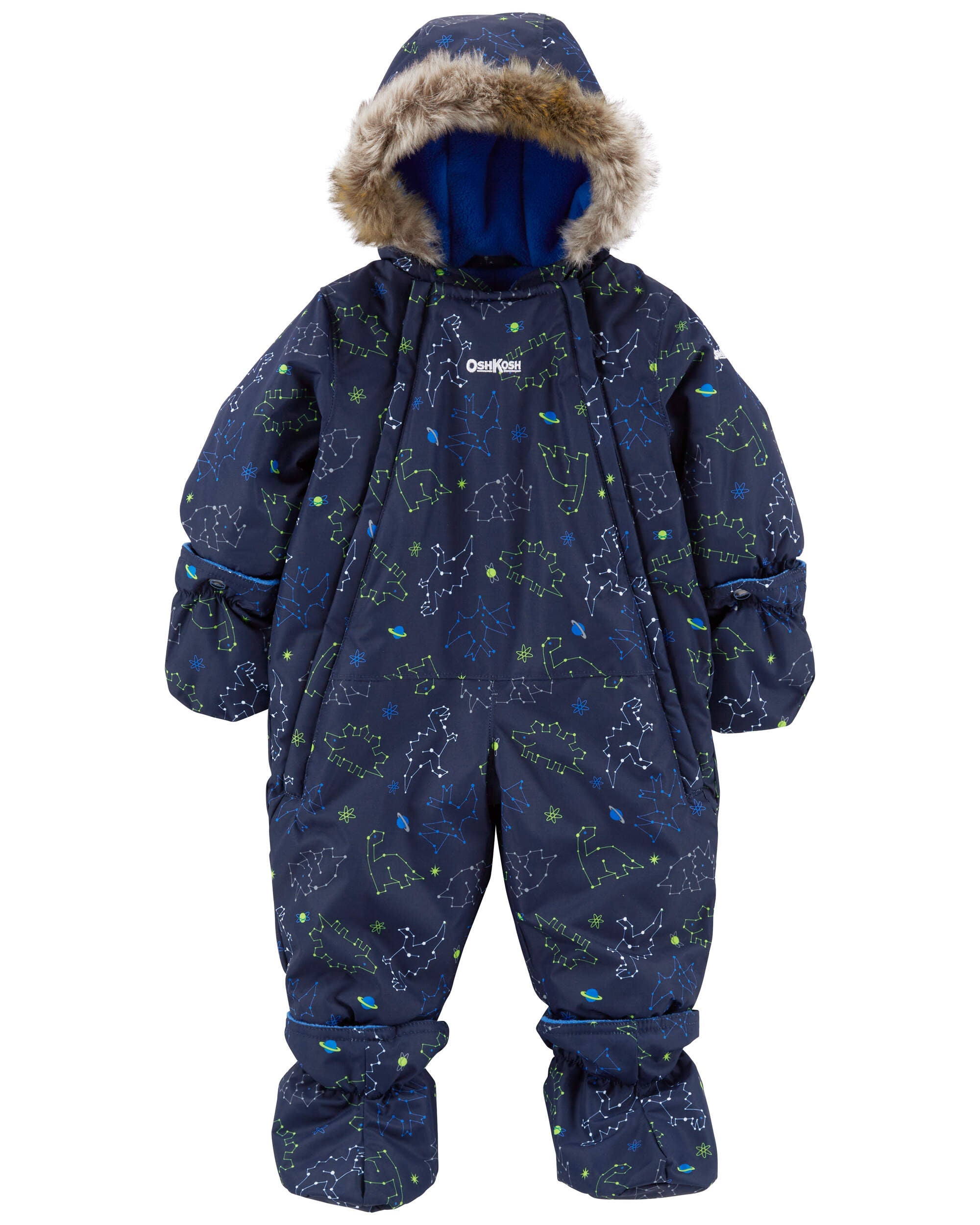 Navy Dino Print Baby Hooded 1 Piece Grey Dinosaur Snowsuit Carter s Oshkosh Canada