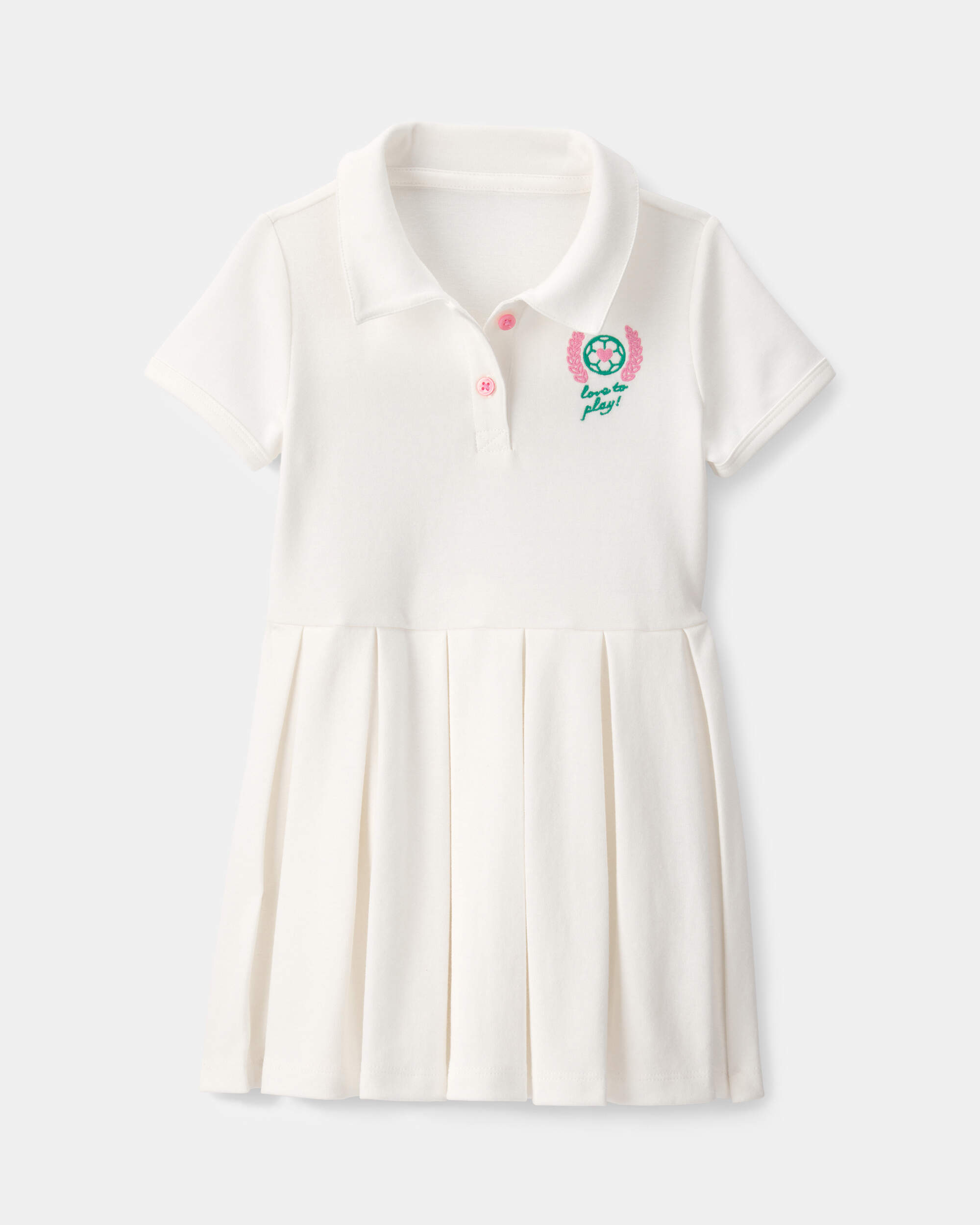 Toddler Girl Pleated Tennis Dress - Ivory