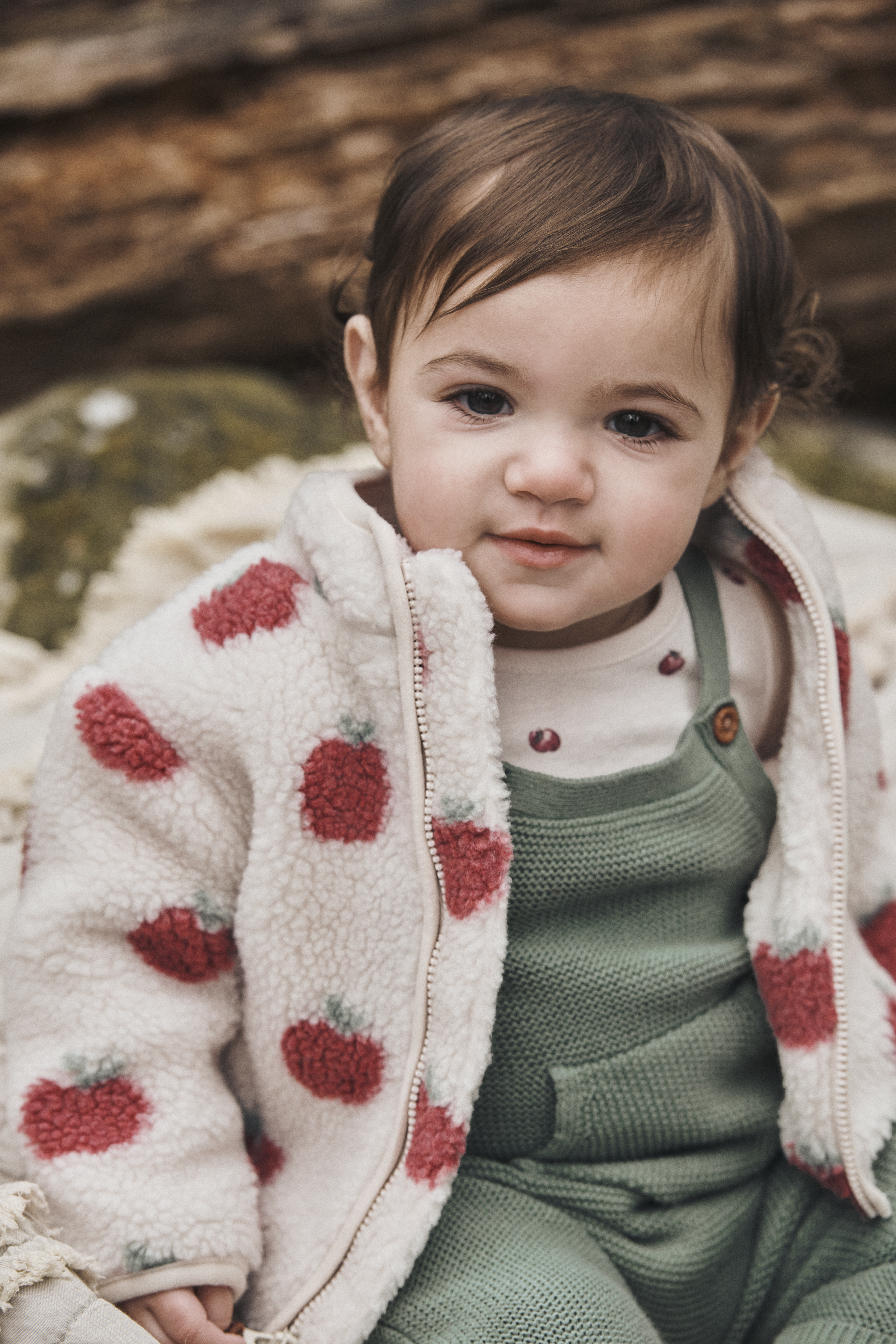 Baby Girl Recycled Teddy Fleece Jacket Apples