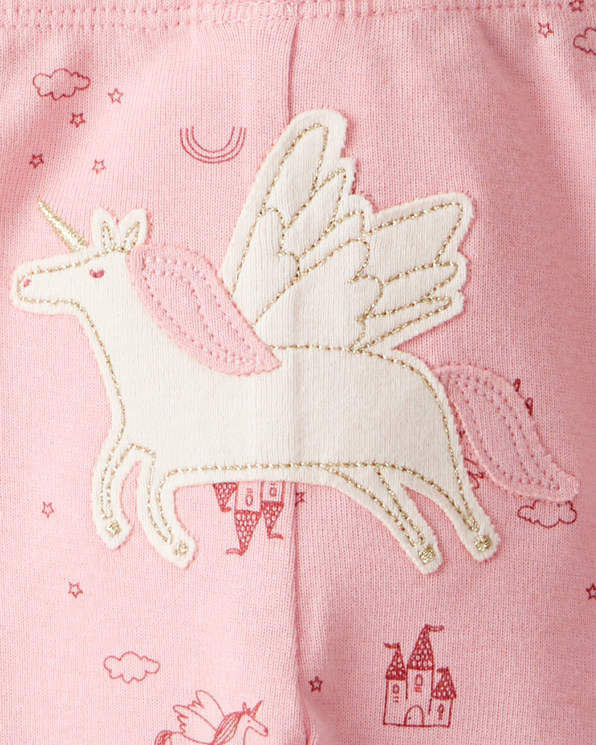 Baby Girl 3-Piece Unicorn Star Print Cotton Long-Sleeve Bodysuit & Pant Set - Pink/White