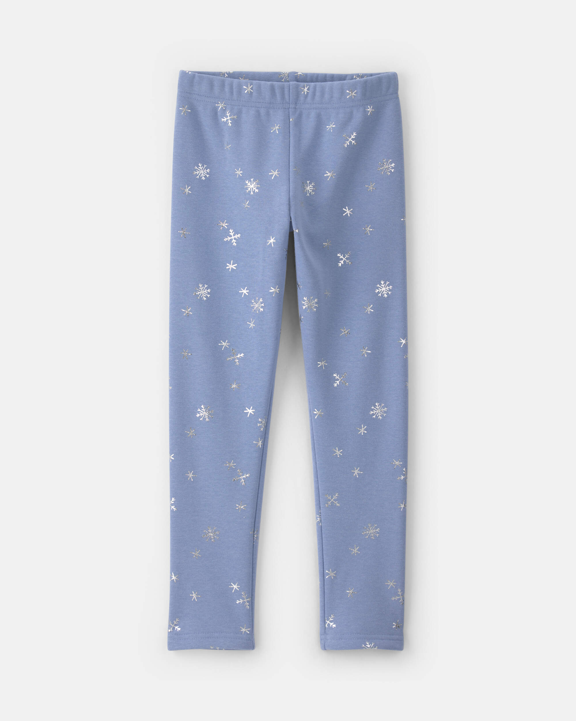 Girls Snowflake Fleece Pull-On Stretch Leggings - Blue/White
