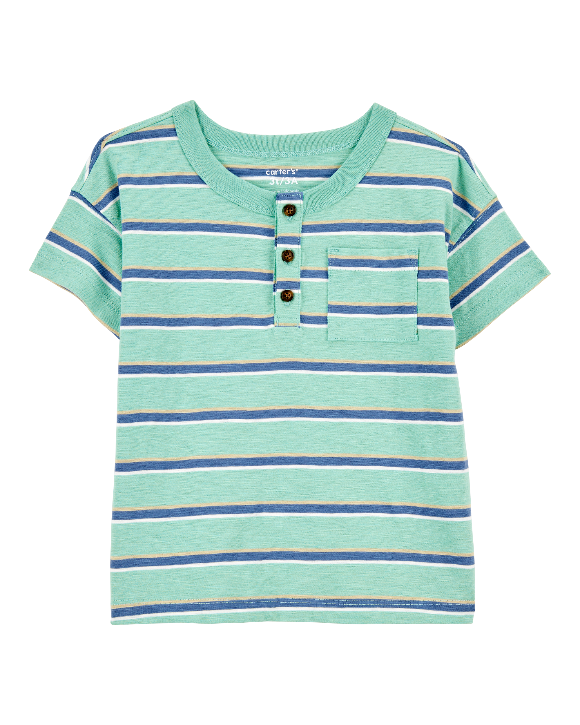 Toddler Striped Cotton Blend Short-Sleeve Henley - Green