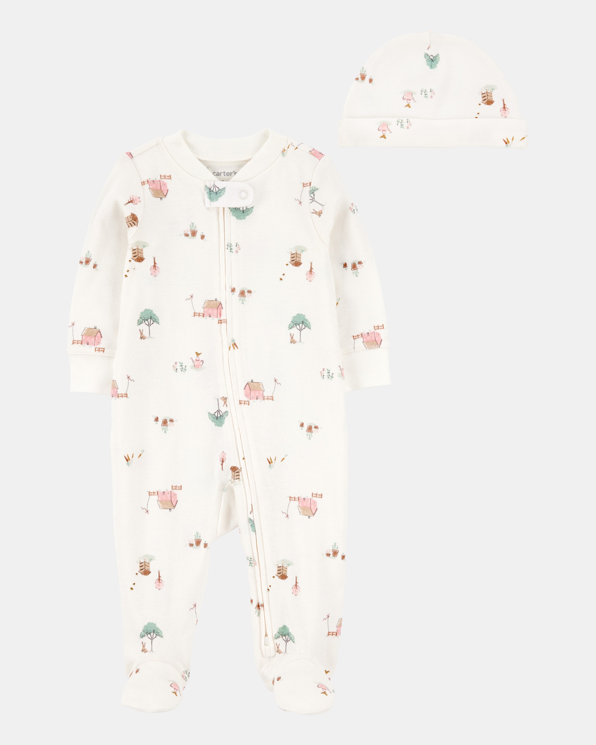 Baby 2-Piece Barn Print 2-Way Zip Sleeper & Headwrap Set