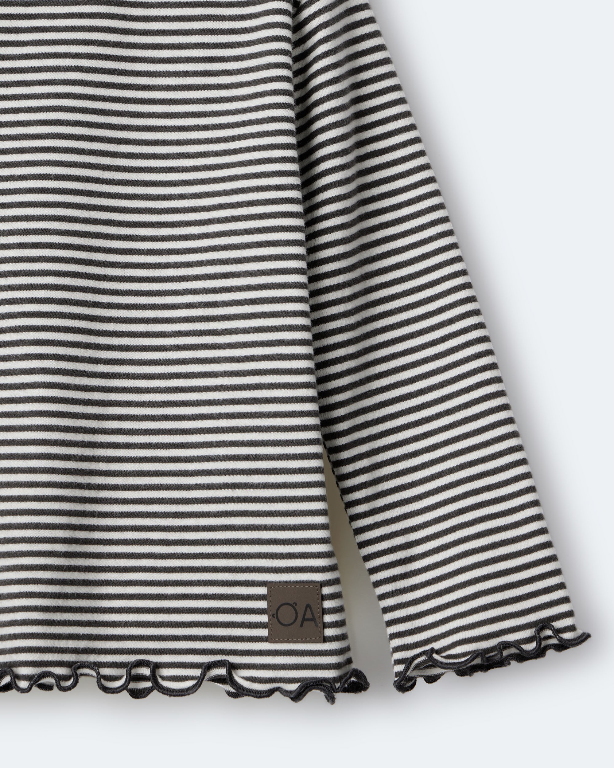 Toddler Girl Striped Ruffle Edge Long-Sleeve Top - Dark Grey/Ivory