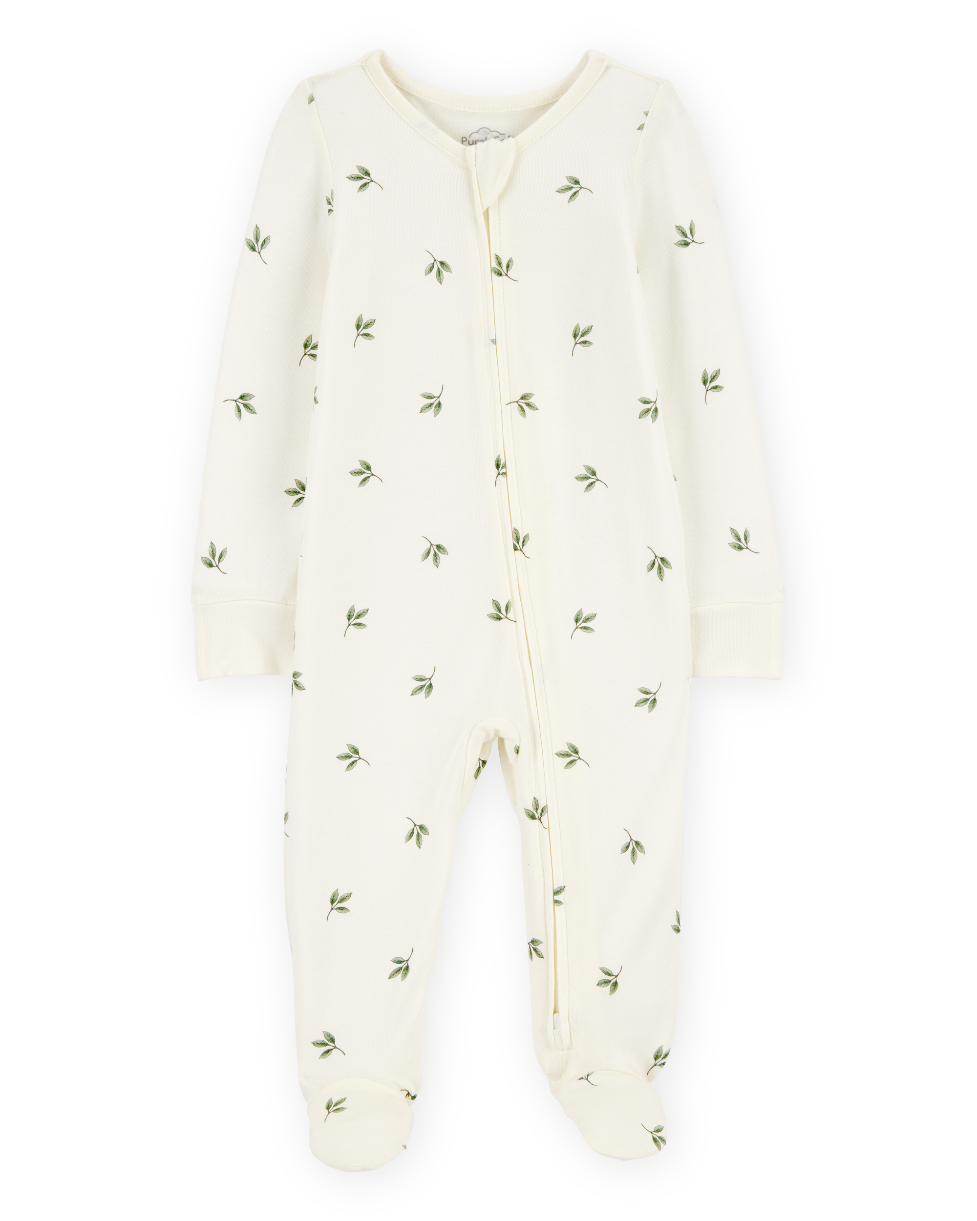Baby Leaf Print 2-Way Zip PurelySoft Sleeper Pyjamas - Ivory