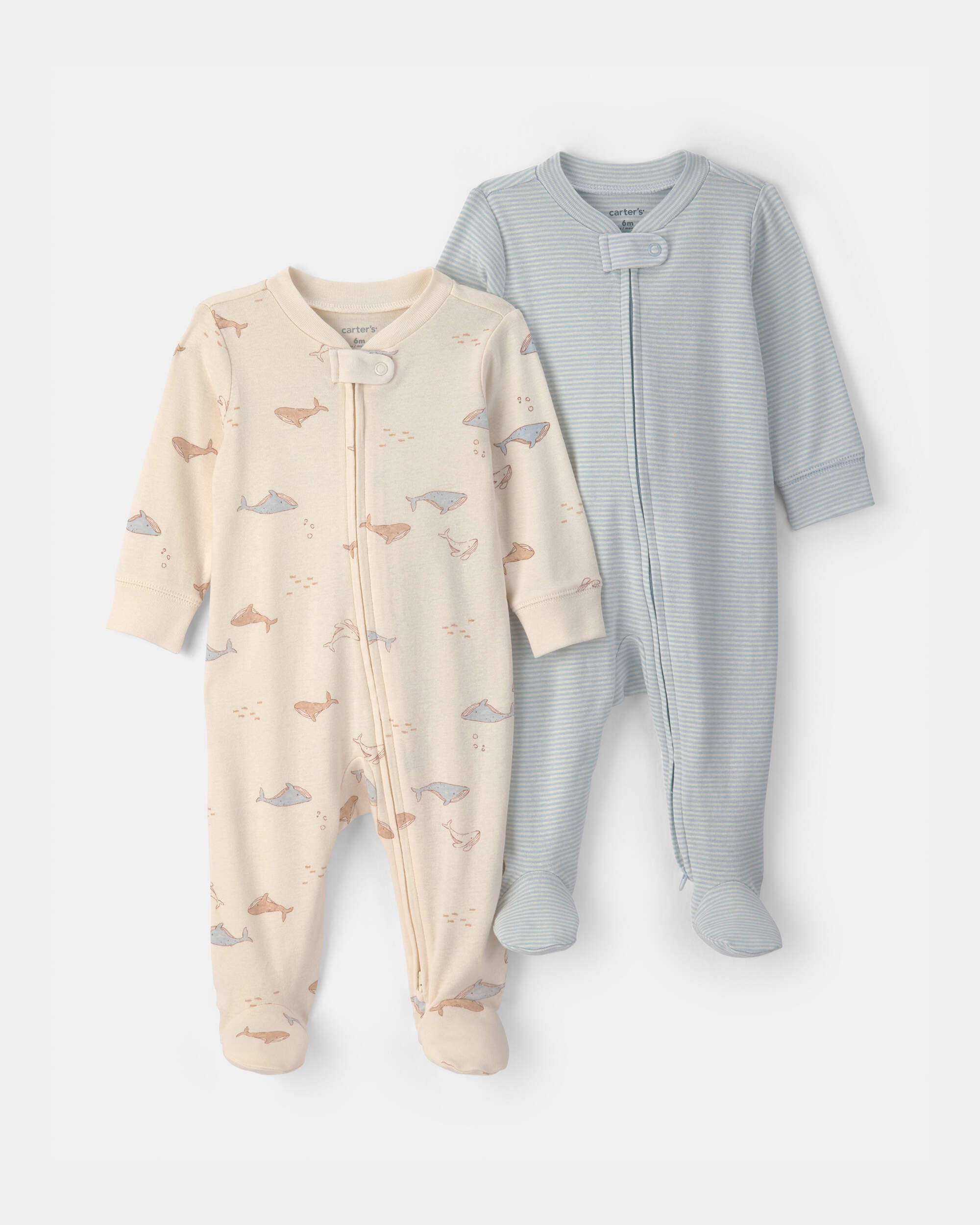 Baby 2-Pack Whale Striped Sleeper - Blue