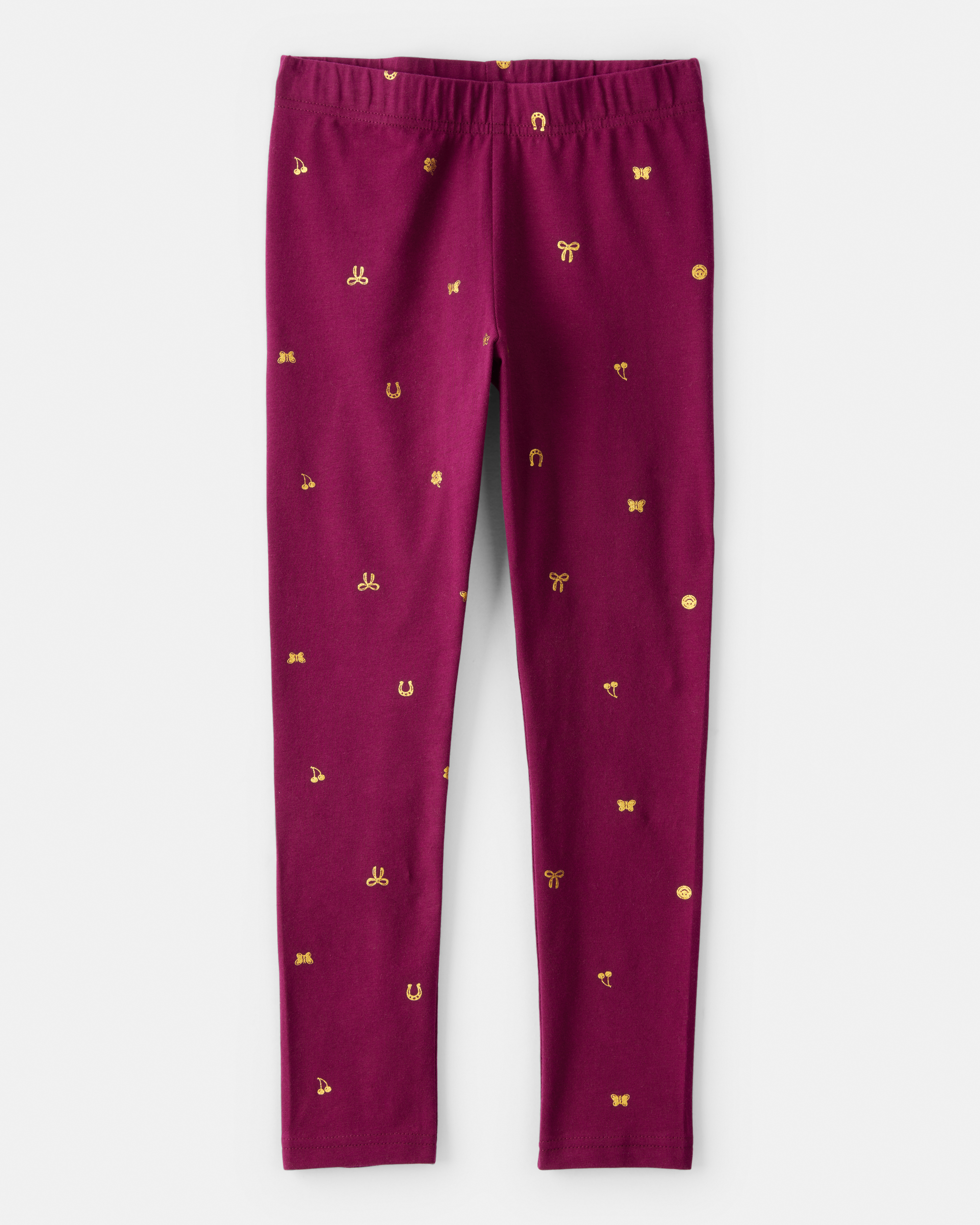 Girls Bow Print Pull-On Stretch Leggings - Purple