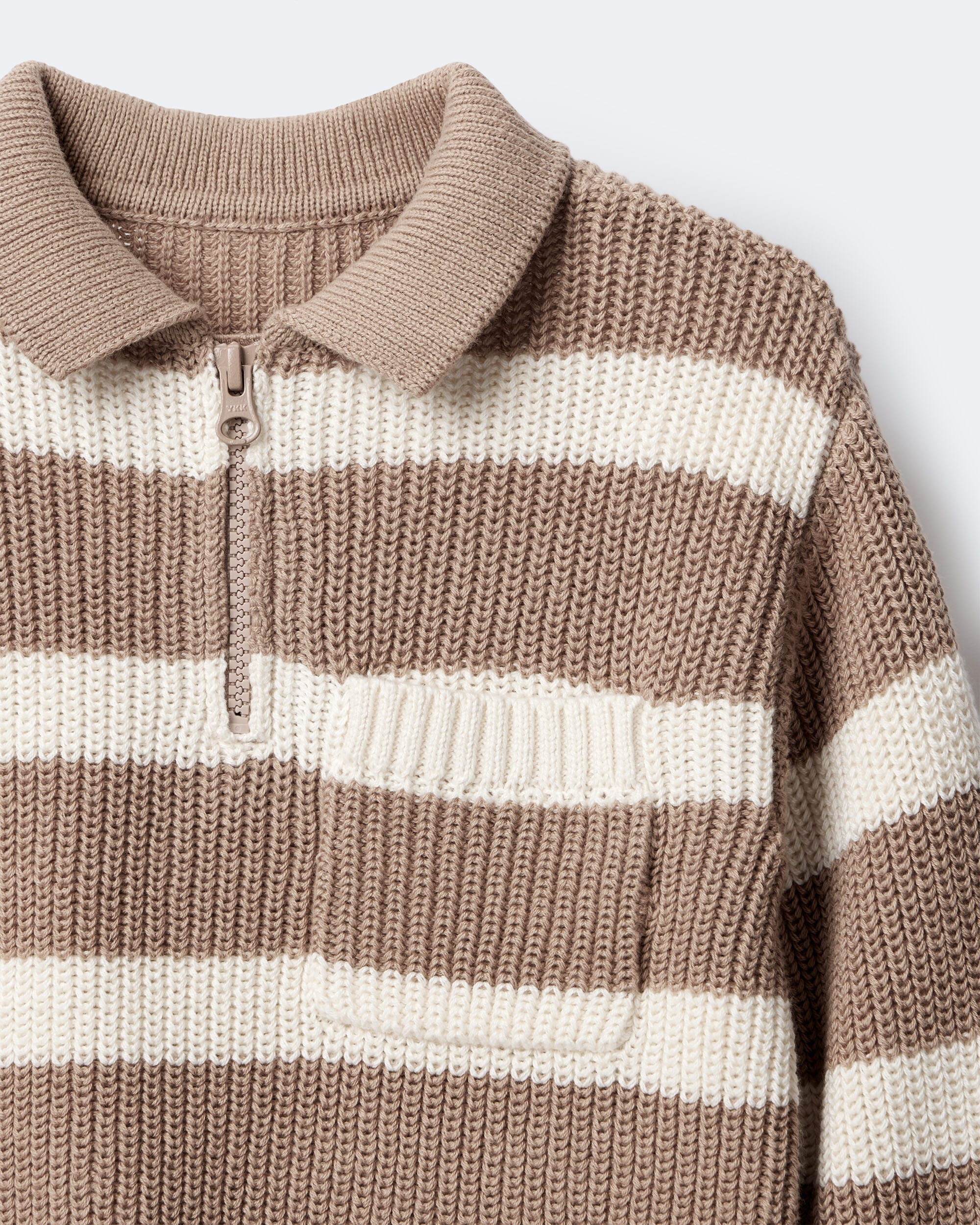 Toddler Striped Quarter-Zip Sweater - Tan/White