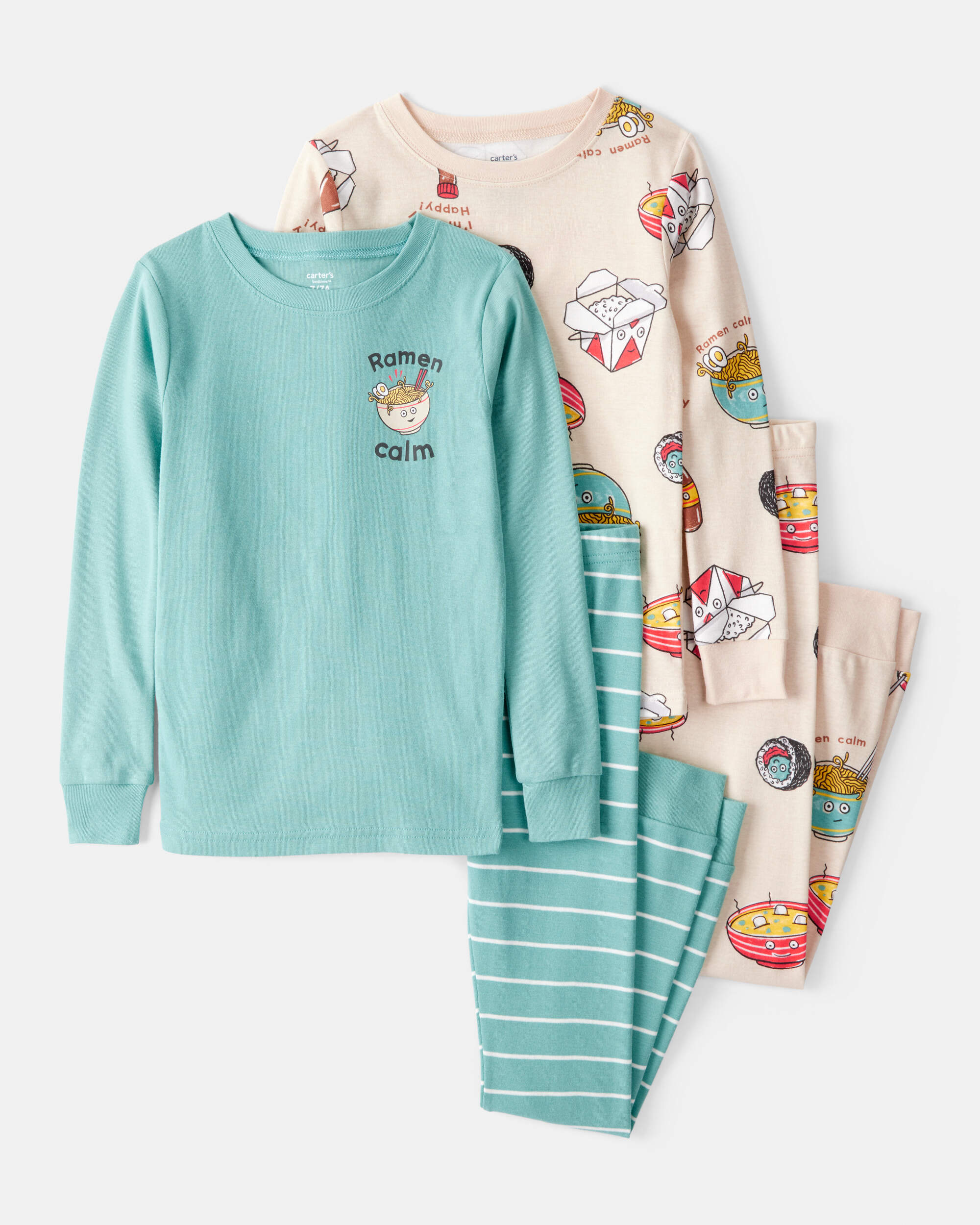 Boys Ramen Calm Print 100% Cotton Long-Sleeve 4-Piece Pyjamas - Blue/White