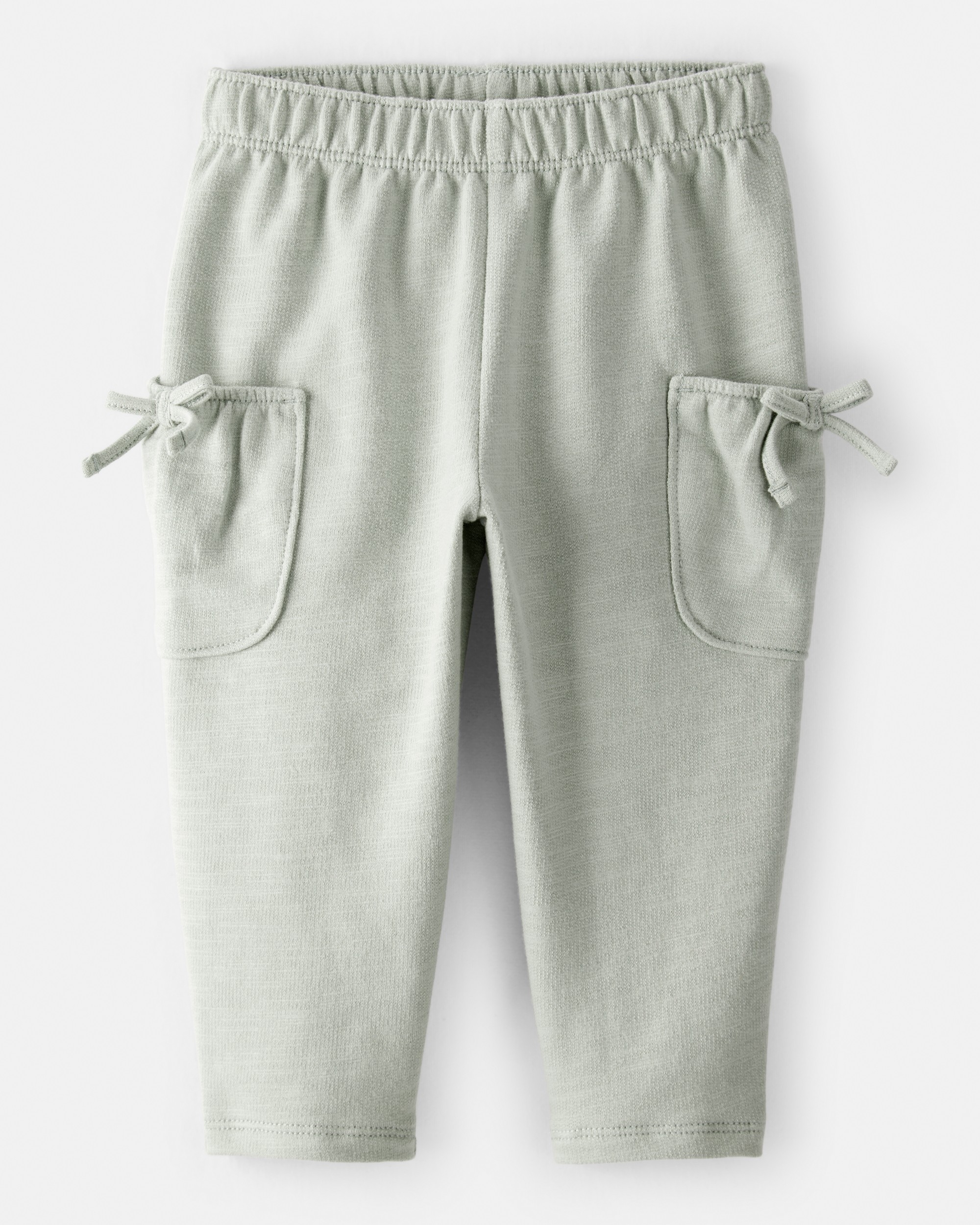 Baby Girl Bow Pocket French Terry Pants - Green