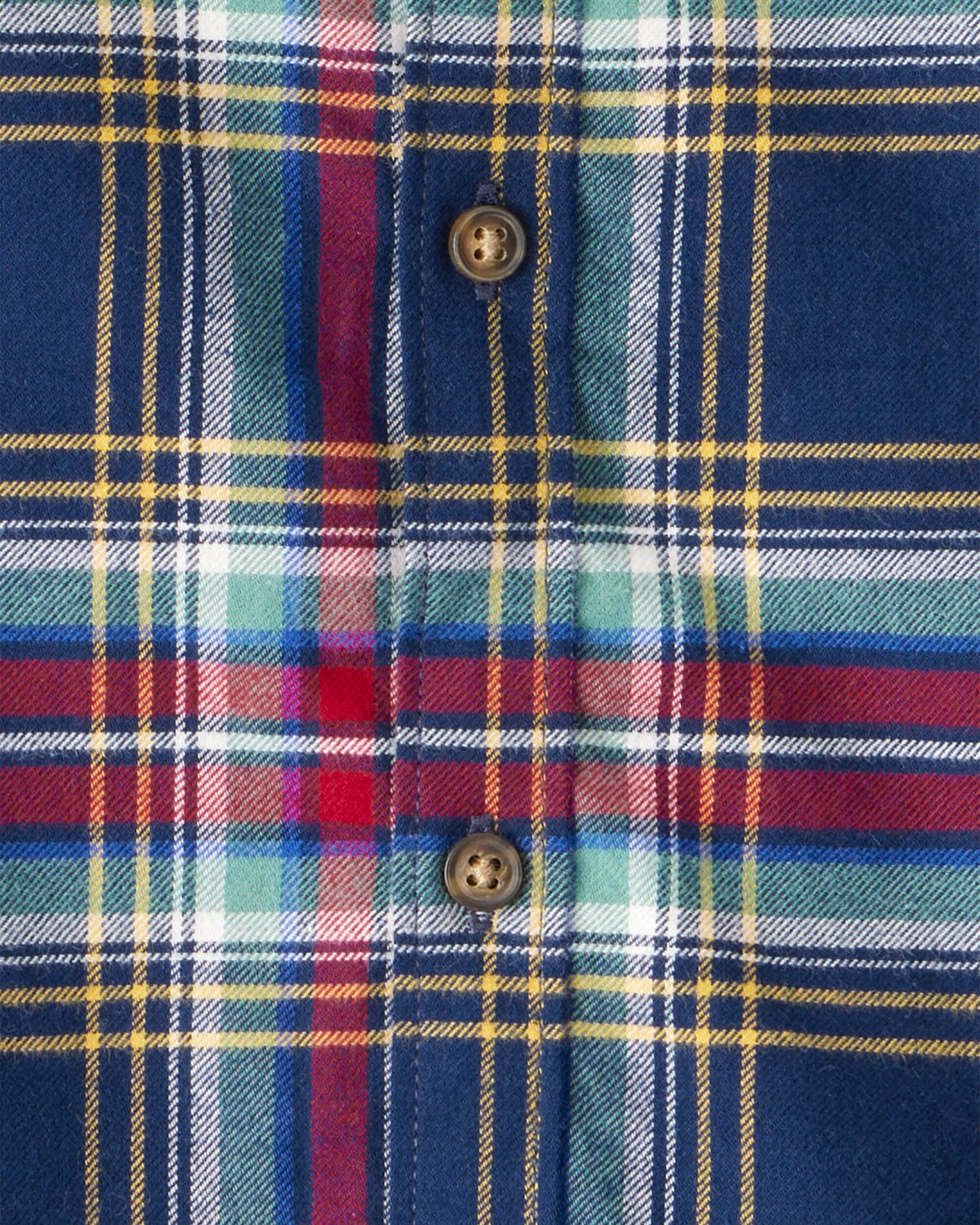 Toddler Boy Plaid Cotton Long-Sleeve Button-Down Shirt - Navy