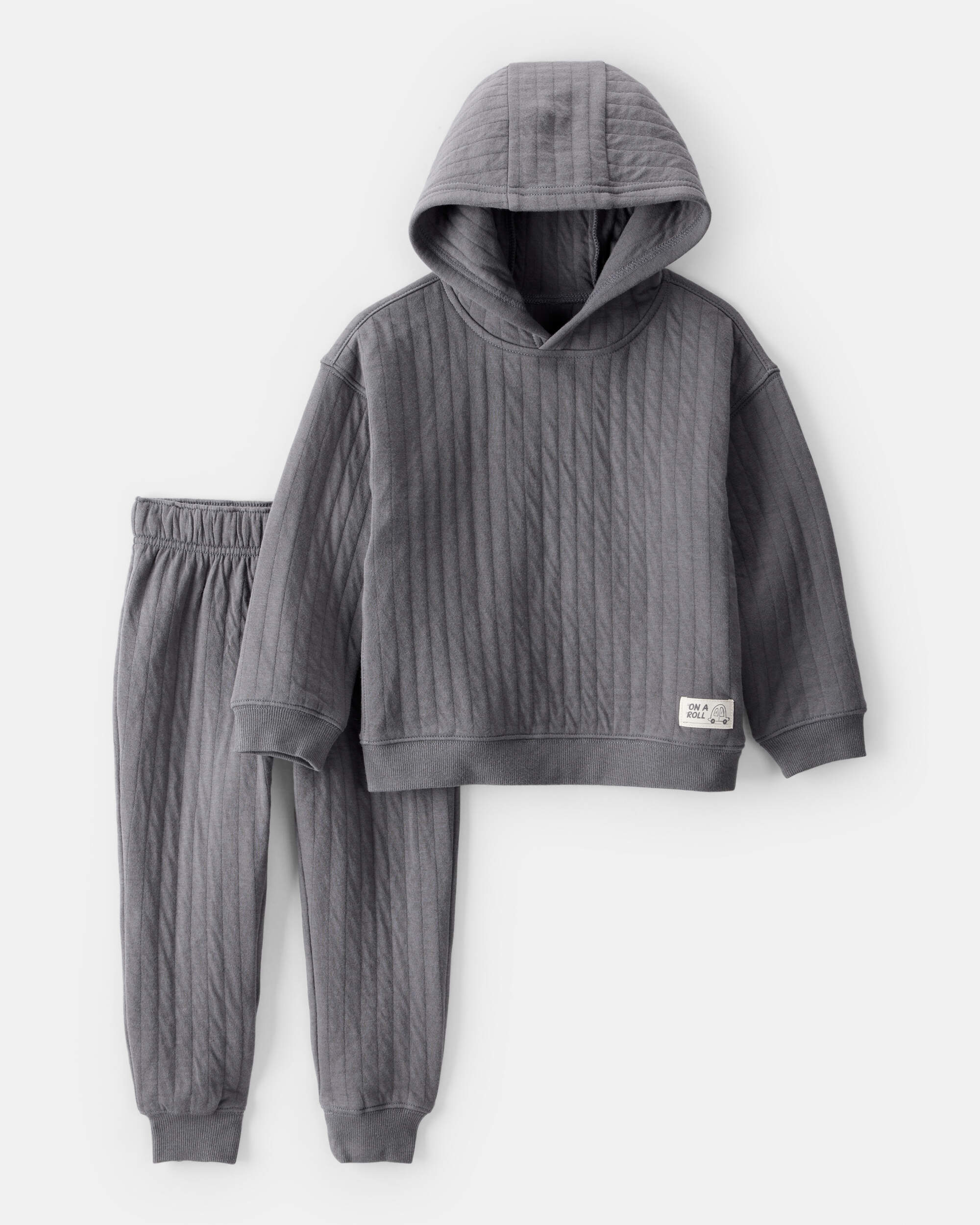 Toddler Boy 2-Piece Ribbed Hoodie & Pant Set - Grey