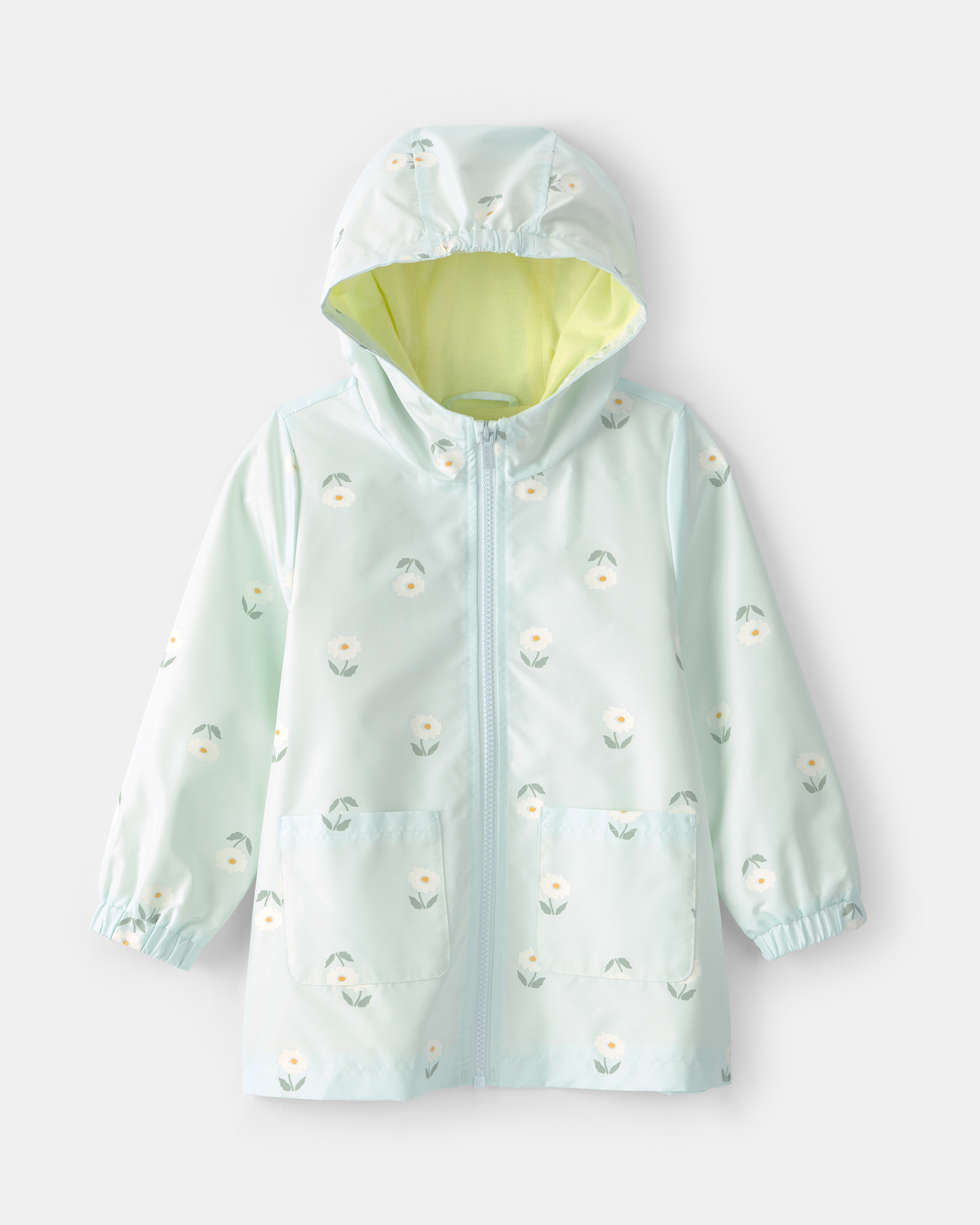 Toddler Girl Flowers Rain Jacket- Blue