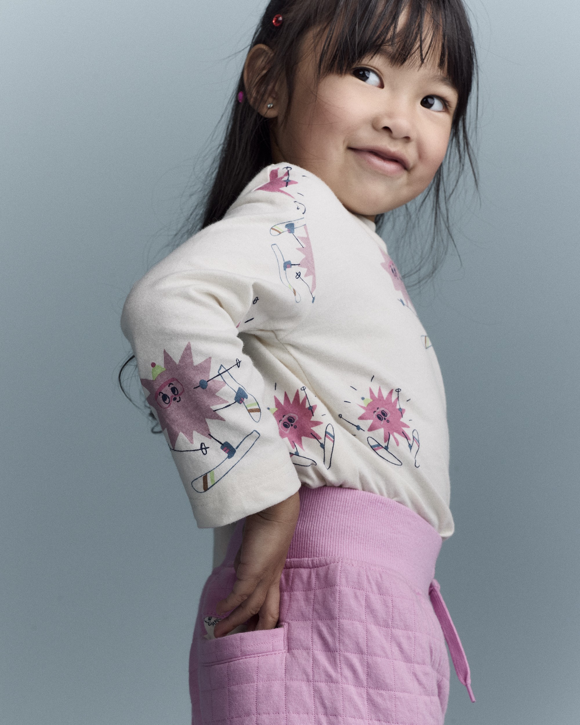 Toddler Girl Skiing Abstract Long-Sleeve Relaxed Graphic Top - Cream