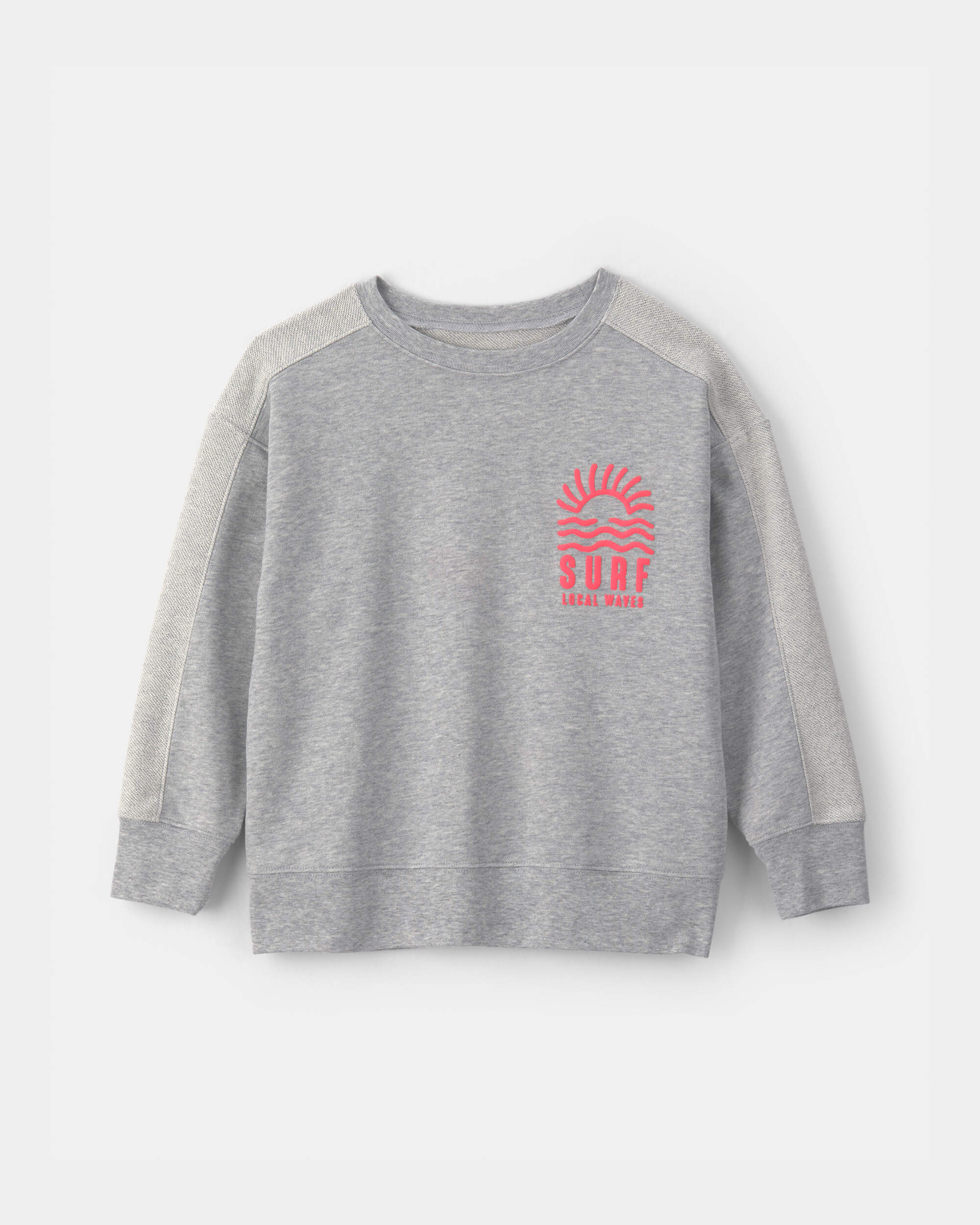Boys Surf French Terry Long-Sleeve Pullover Sweatshirt - Grey