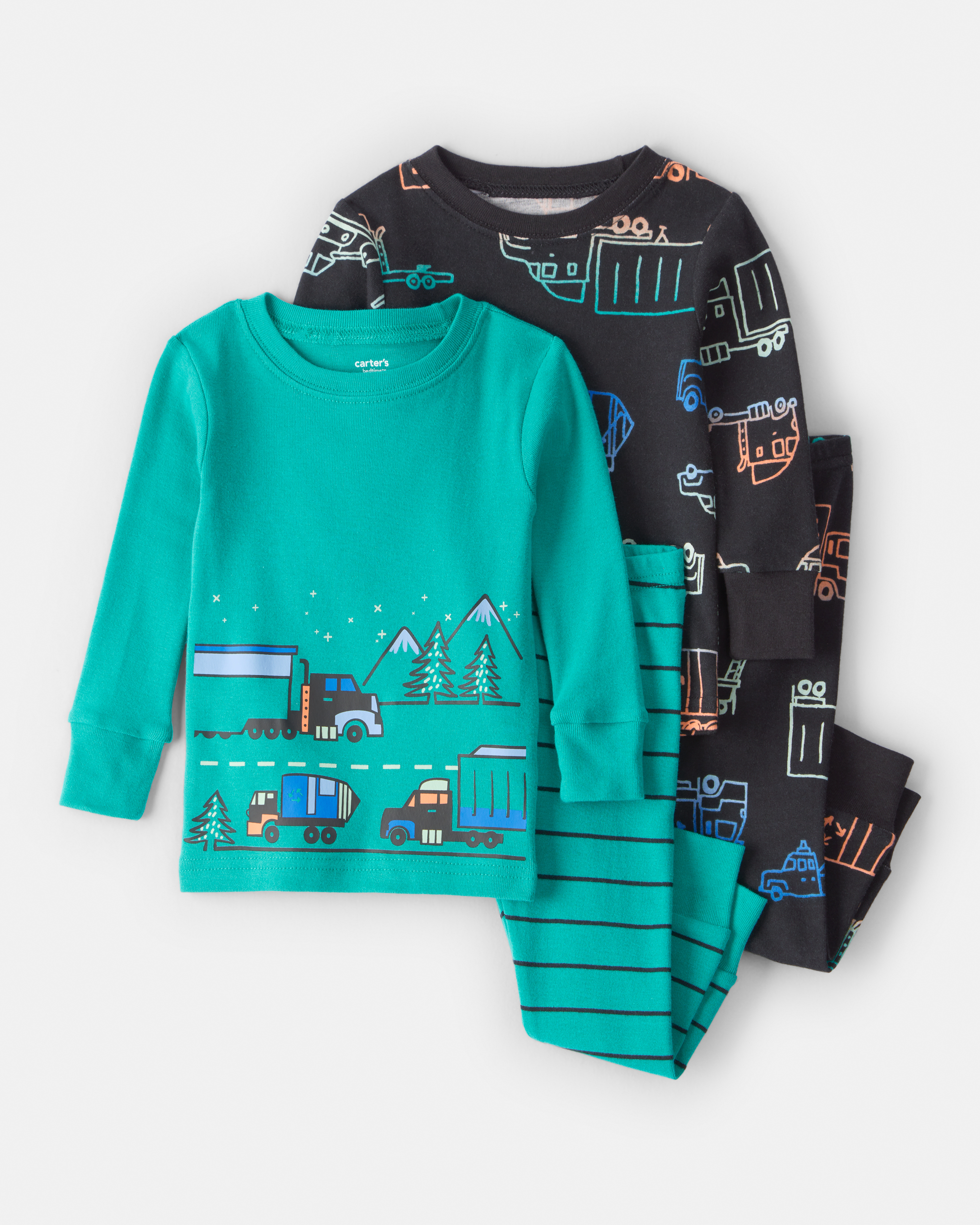 Baby Boy Truck 100% Cotton Loose Fit 4-Piece Pyjamas - Green