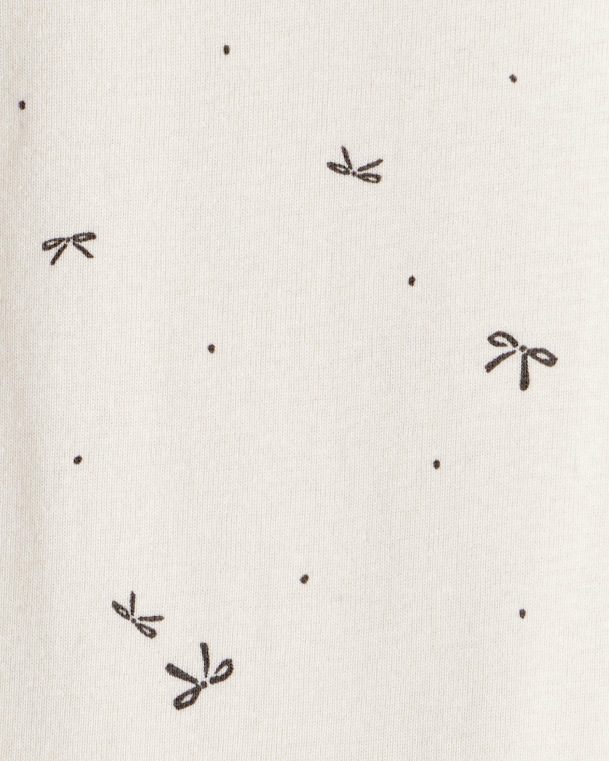 Baby Girl Bow Print Cotton Long-Sleeve Dress Set - White/Grey