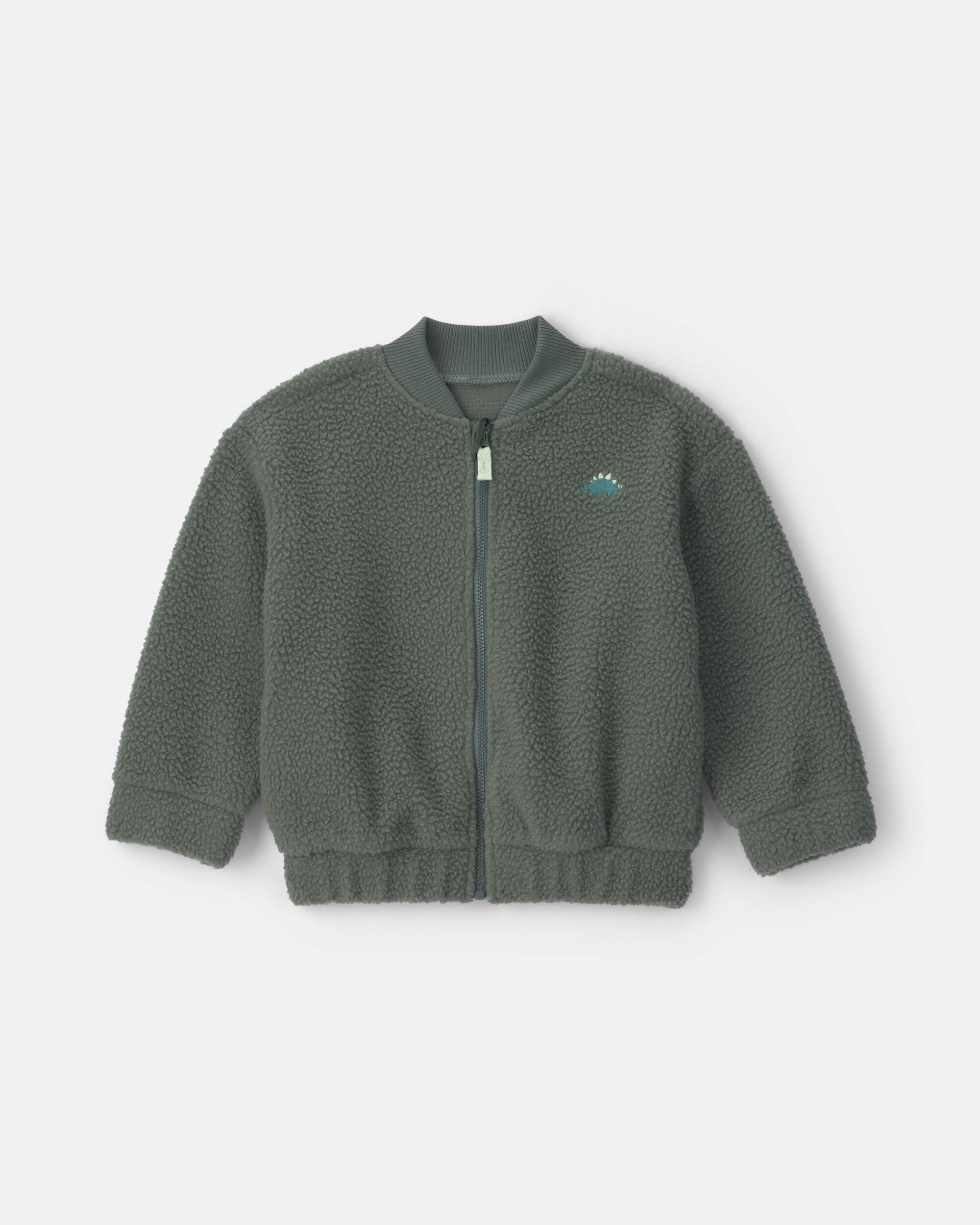 Dinosaur Teddy Fleece Zip-Up Jacket - Olive Green