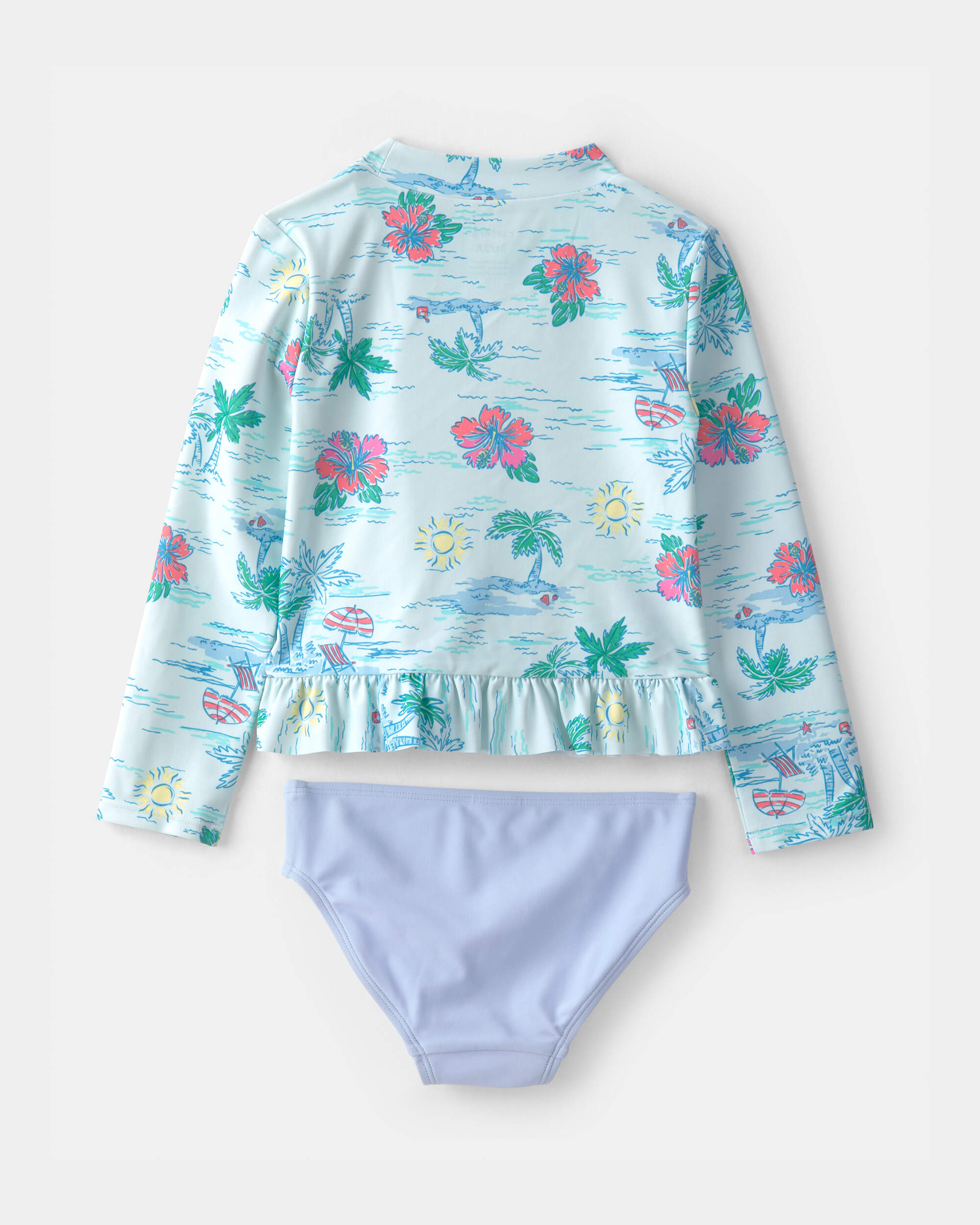 Toddler Girl 2-Piece Beach Long-Sleeve Rashguard Swimsuit Set - Blue
