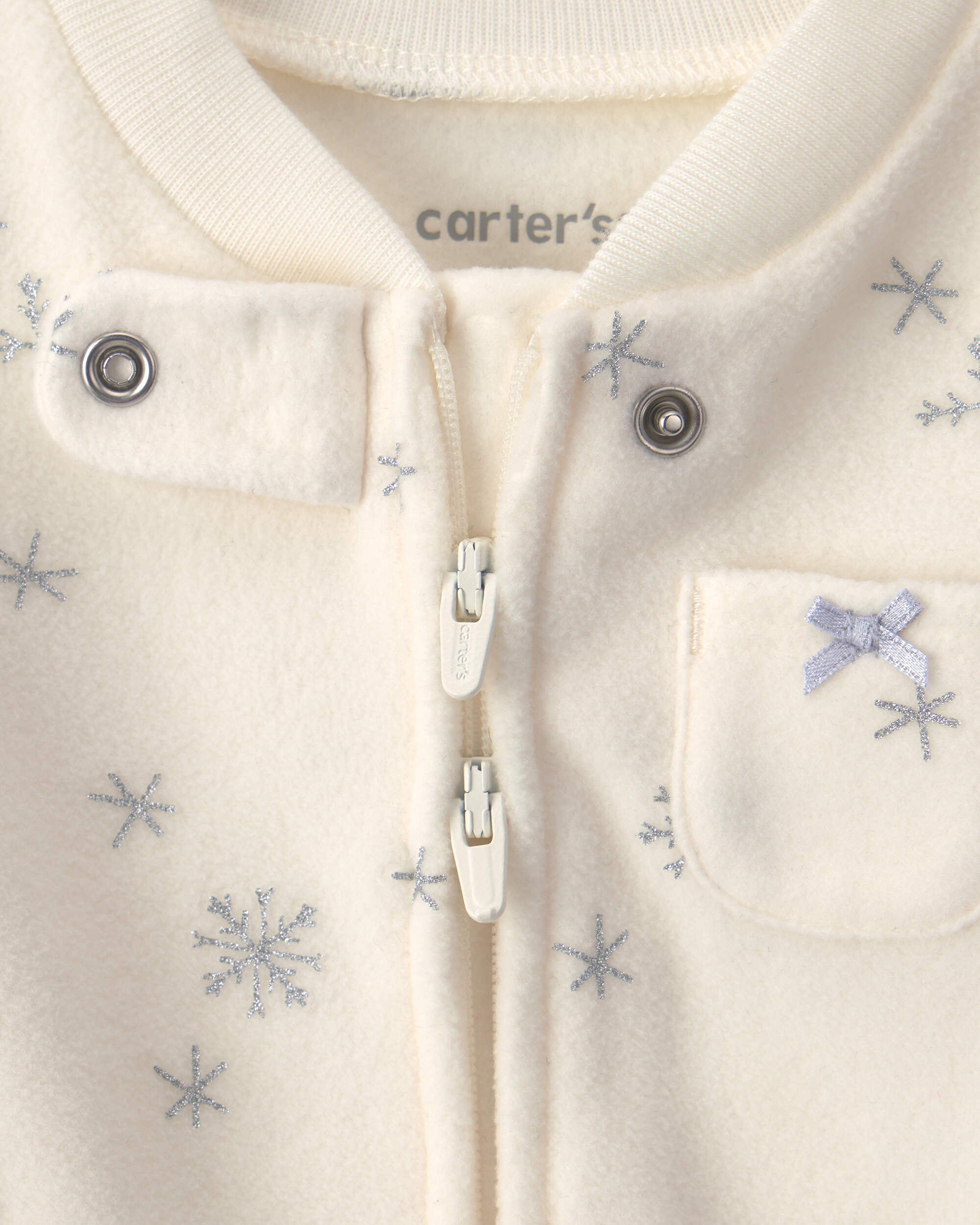 Baby Girl Snowflake Fleece 2-Way Zip Sleep & Play Pyjamas - Cream