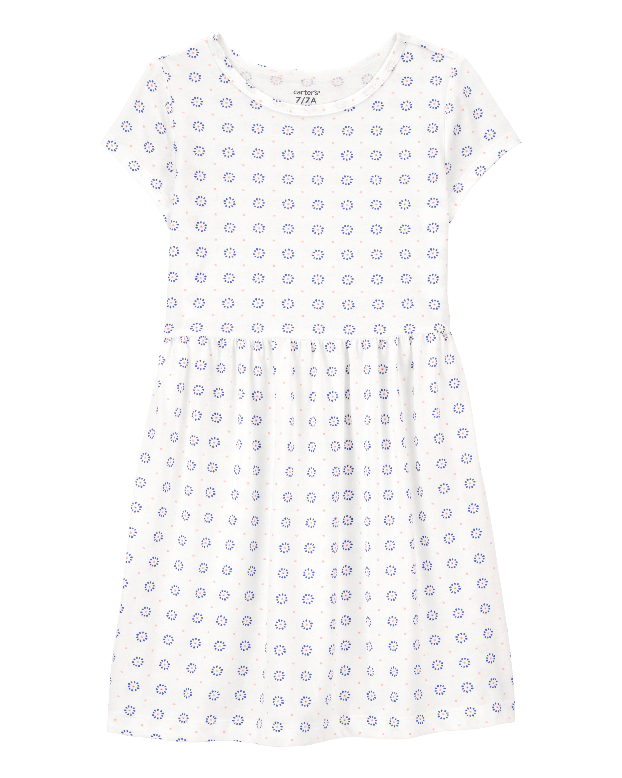Girls Floral Short-Sleeve Dress- Ivory