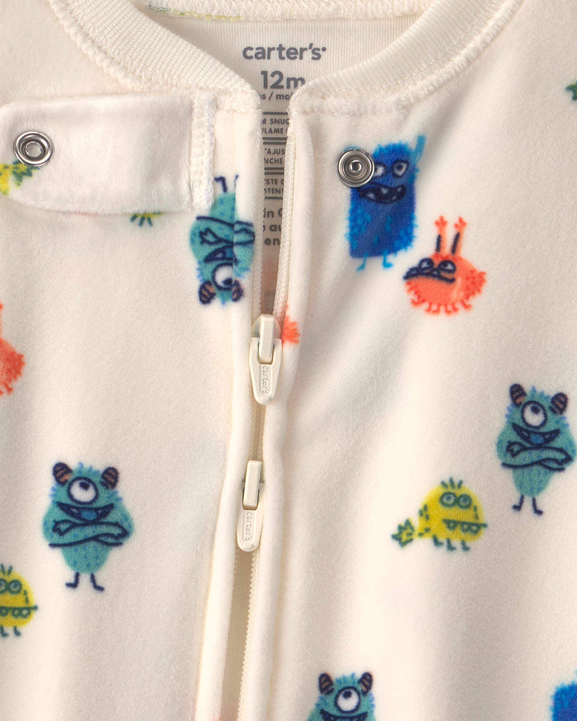 Baby Boy 1-Piece Monster 2-Way Zip DreamPlush Snug Fit Footed Pyjama - Cream