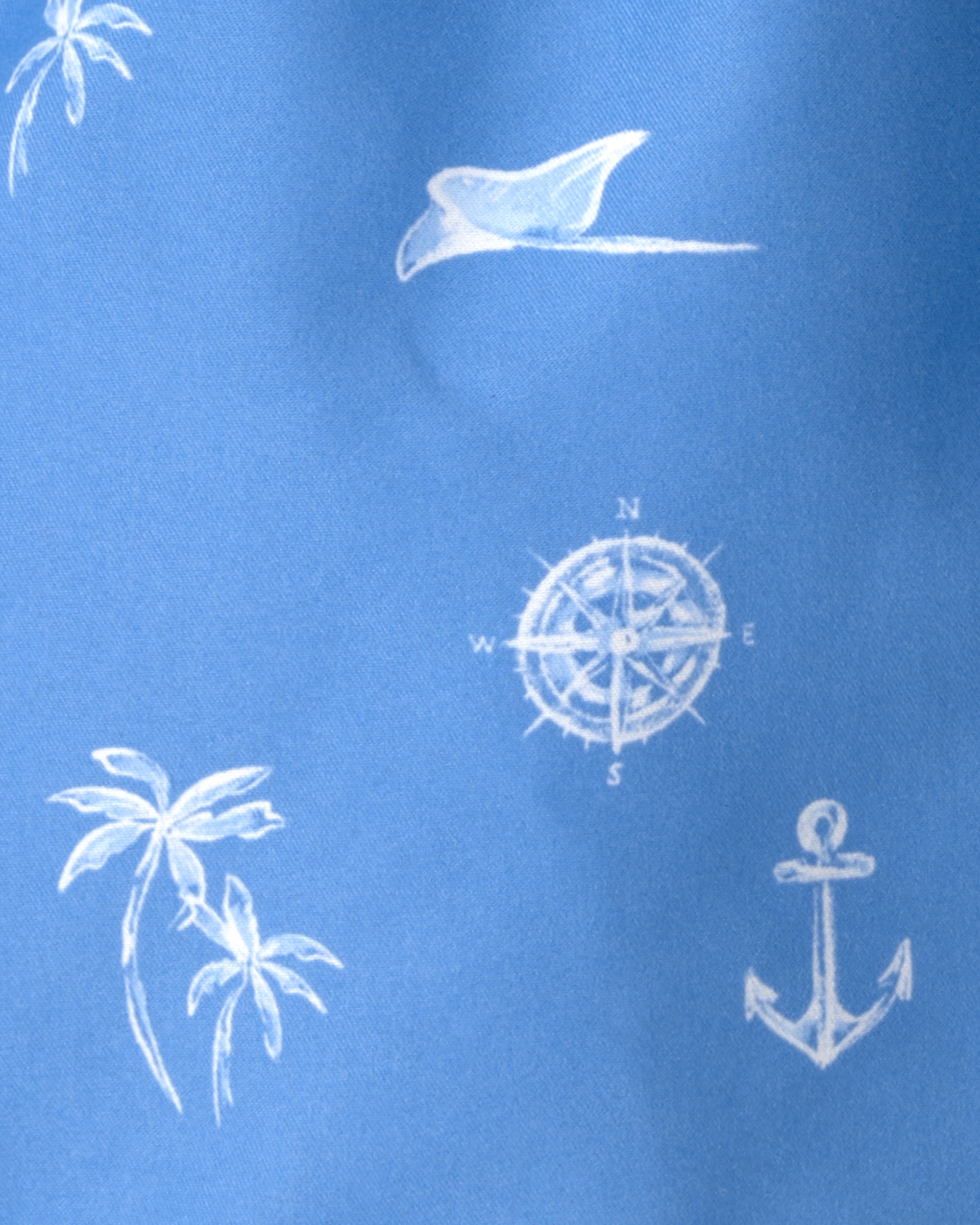 Toddler Boy 2-Piece Long-Sleeve Rashguard & Sailboat Swim Trunks Set - Blue/White