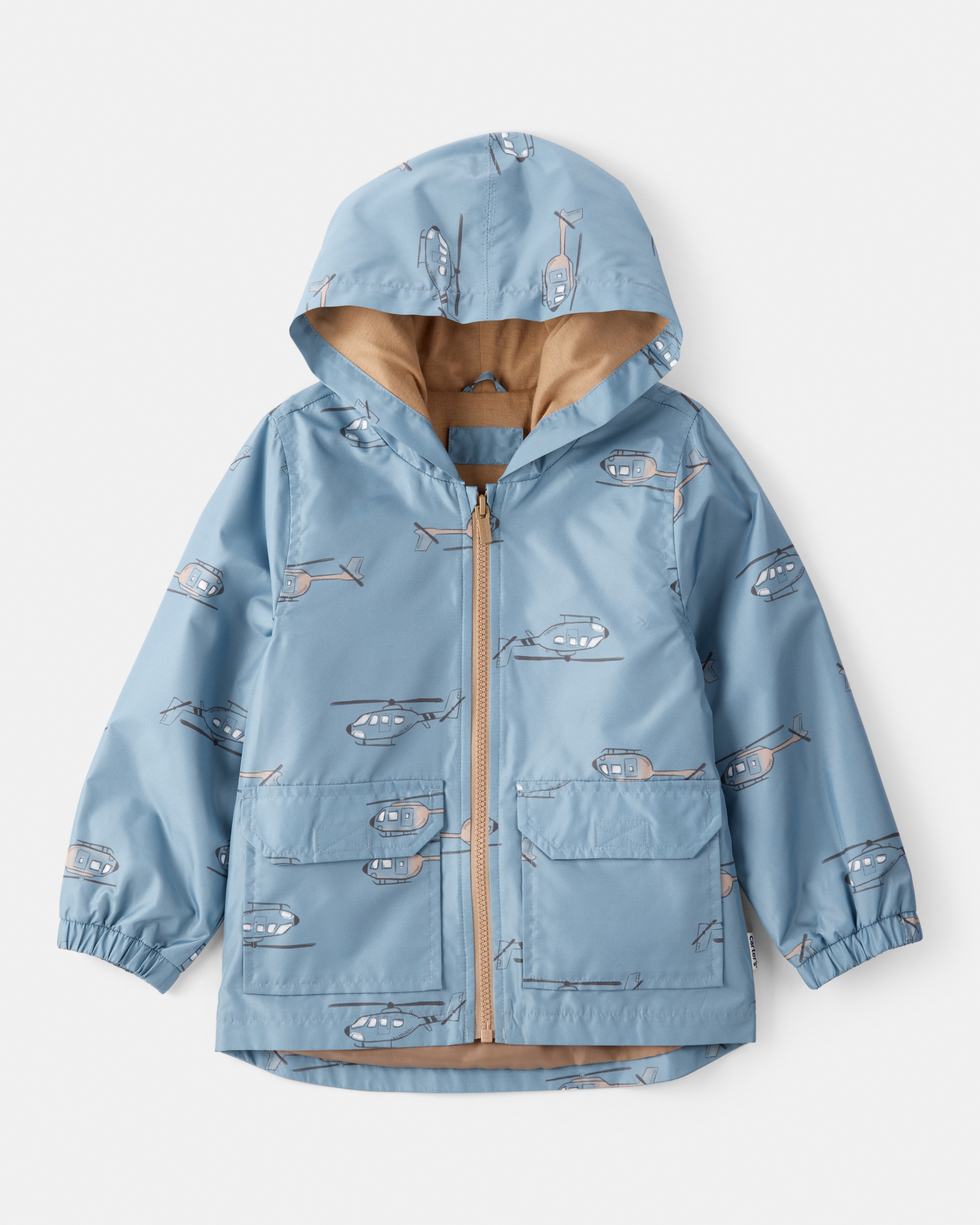 Toddler Boy Helicopter Print Rain Jacket - Blue